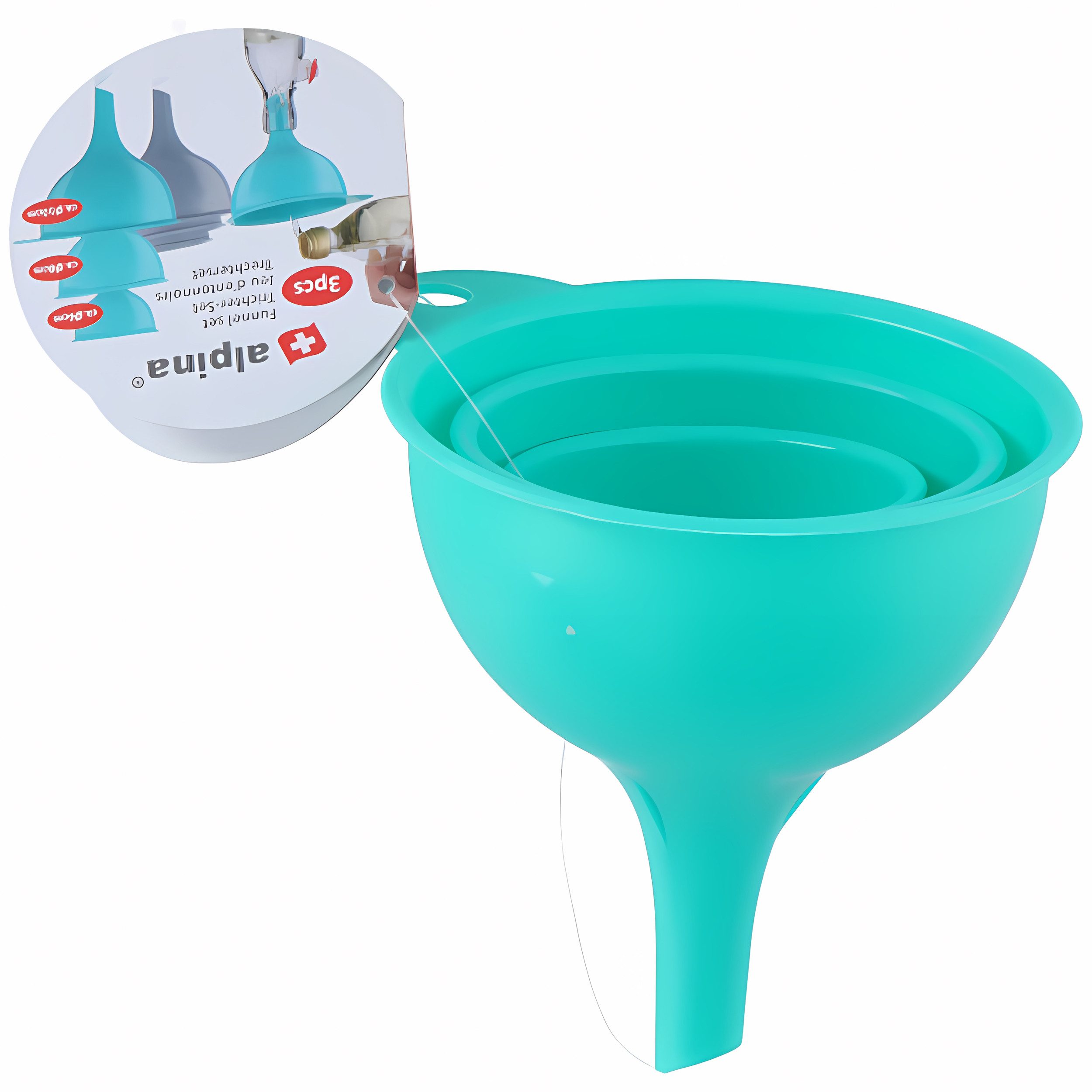 *Alpina* Trichter 3x TRICHTER Set Ø 6/8/10cm aus Kunststoff Einfülltrichter 89 (Türkis), Fülltrichter Flaschentrichter Einfüllhilfe Öltrichter Gießtrichter