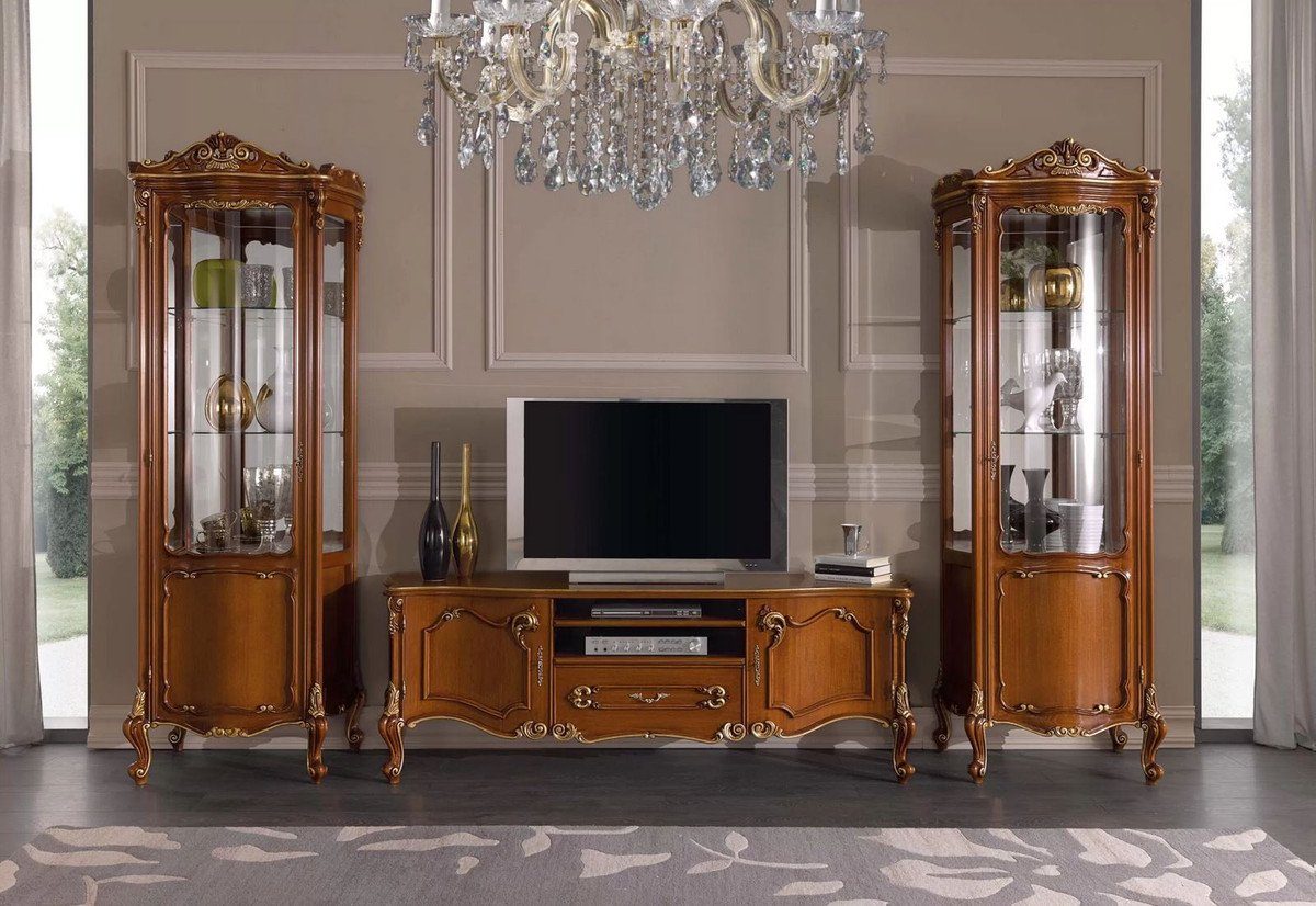 Casa Padrino Italy Türen - Schublade Möbel Barock Luxus Gold Handgefertigtes TV-Schrank 2 und Wohnzimmer Braun TV Qualität Luxus - - - / Schrank Massivholz Made Barock mit Sideboard in