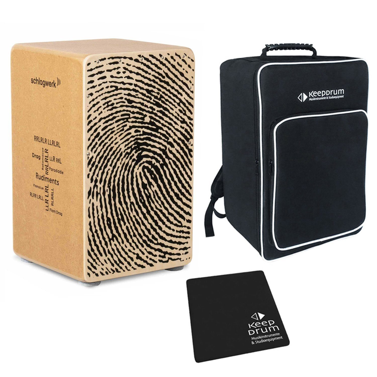 Schlagwerk Cajon Schlagwerk CP82 Cajon mit Sitzpad und Tasche, Fingerprint, mit Sitzpad und Tasche