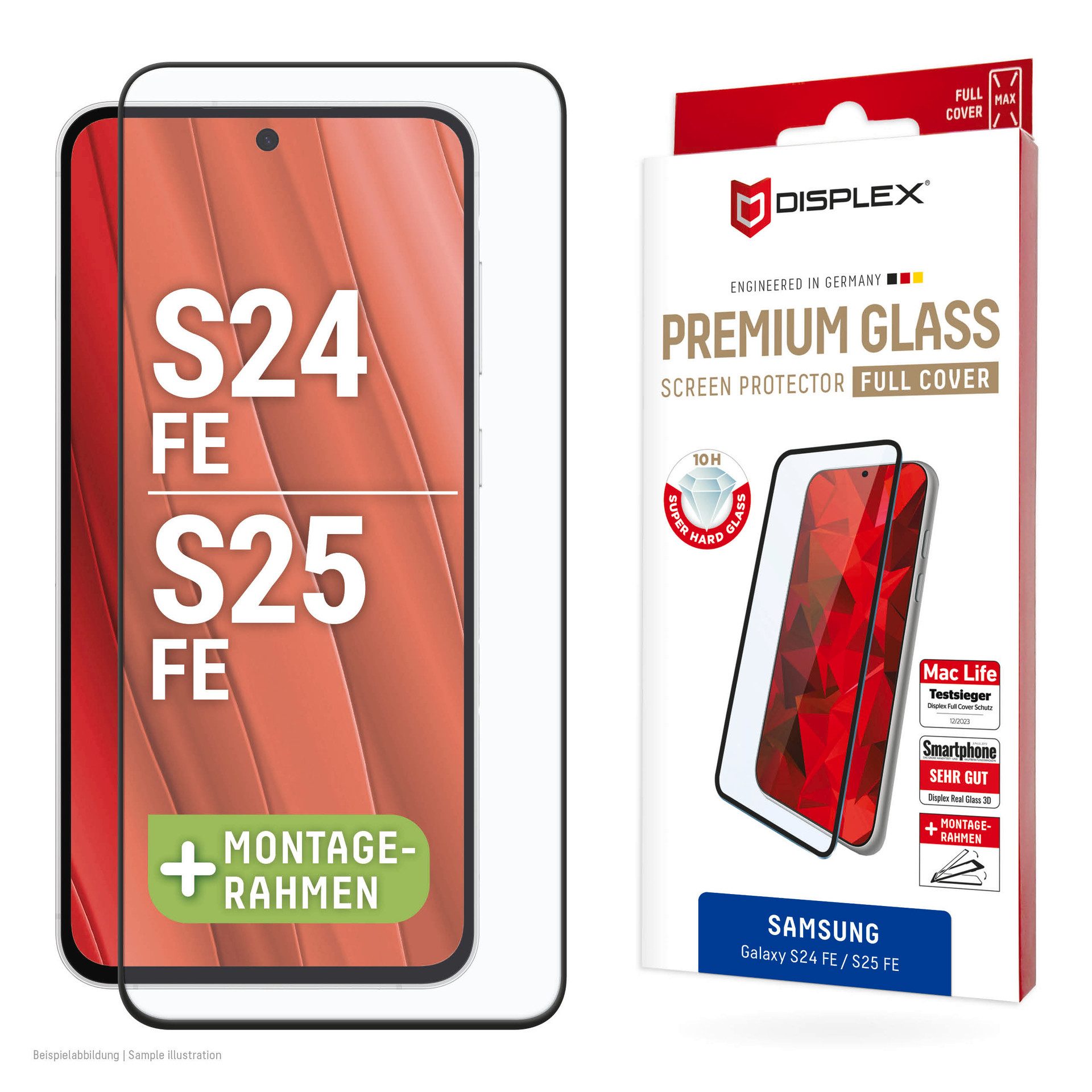 Displex Displayschutzglas Premium Glass Screen Protector Full Cover für Samsung Galaxy S24 FE, Samsung Galaxy S25 FE, Displayschutzfolie, Schutzfolie, Bildschirmschutz, kratz- & stoßfest