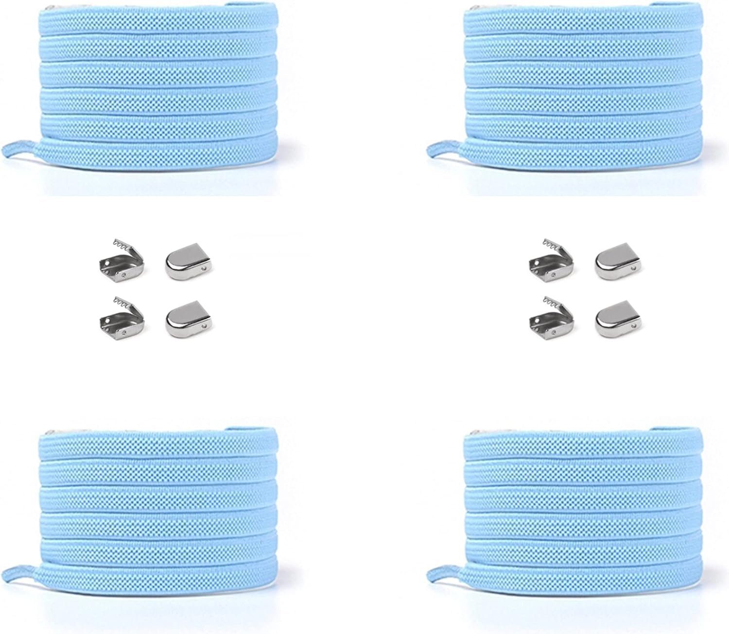 ELANOX Schnürsenkel 4 Stück für 2 Paar Schuhe elastische Schnürsenkel mit Clips, inkl. Enden (Clips) - 8 St. in silber