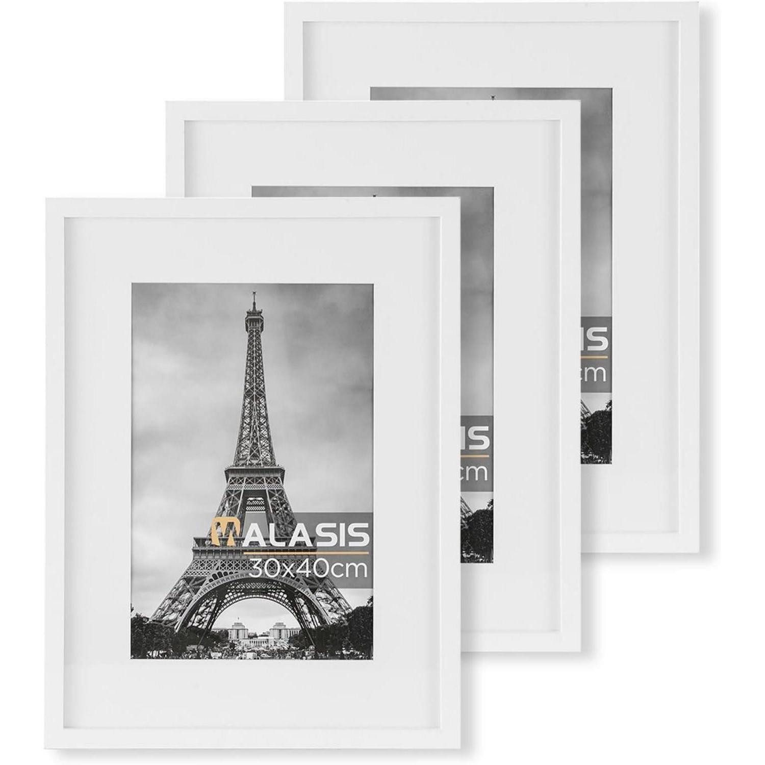 LuxusKollektion Bilderrahmen-Set Bilderrahmen 3er Set Holzrahmen Acrylglas Foto Poster Weiß 30x40