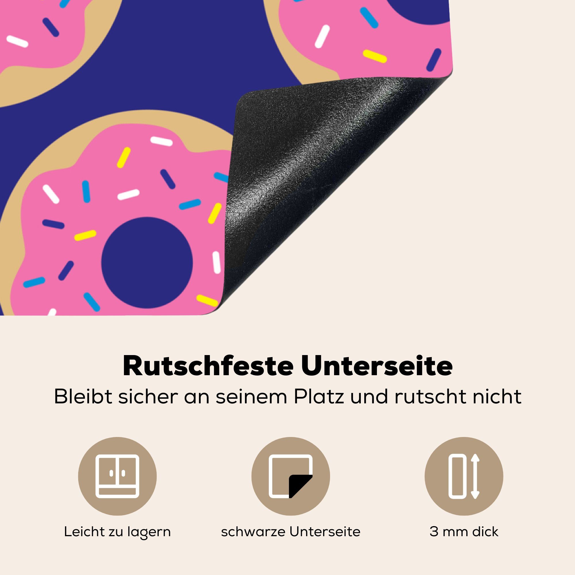 MuchoWow Herdblende-/Abdeckplatte Design - Donut - Ceranfeldabdeckung, für cm, Arbeitsplatte Vinyl, küche Blau, (1 78x78 tlg)
