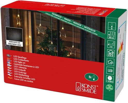 KONSTSMIDE und Plexisternen mit Weihnachtsdeko, warmweißen 8 Dioden LED-Lichtervorhang