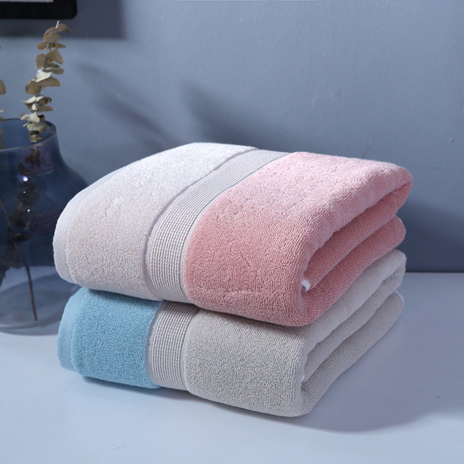 (3-St), Handtuch Set Handtücher, Duschtuch, Baumwolle zweifarbiges HOMEIDEAS Hellblau