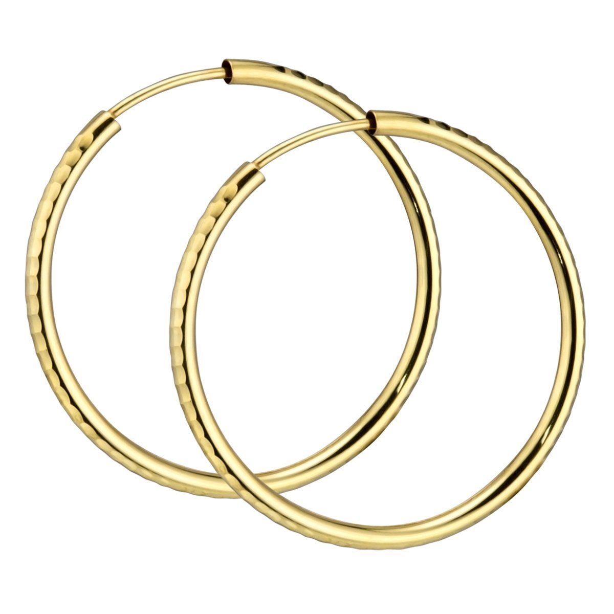 Materia Paar Creolen Damen Ohrringe Gold flexibel Ø30mm GO-5, 585 Gelbgold, diamantiert