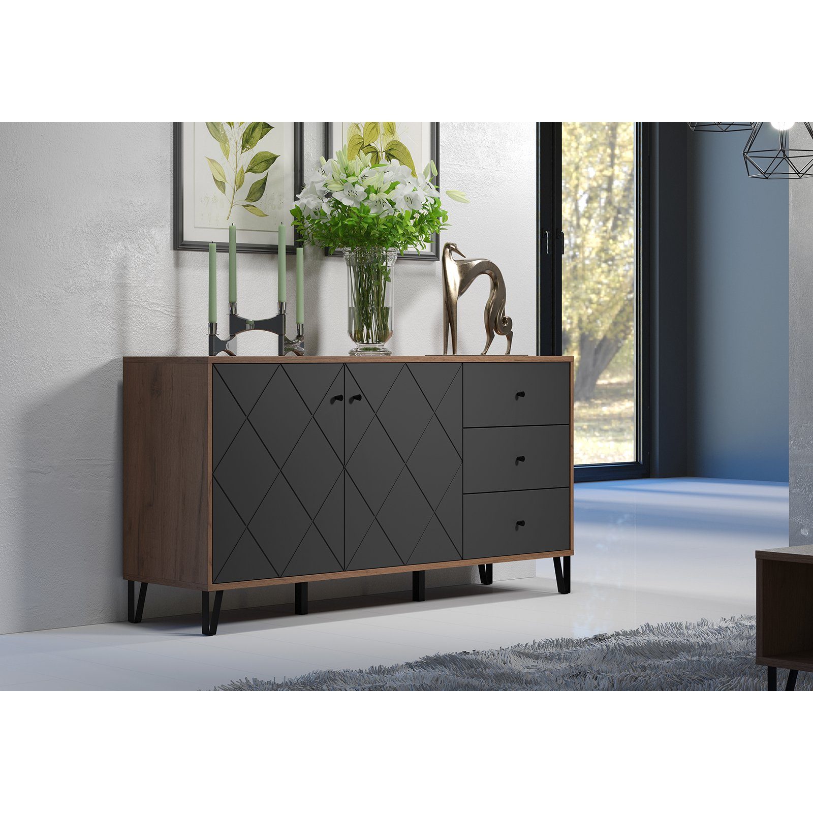 trendteam Sideboard, Kommode Schrank Mehrzweckschrank Wohnzimmerschrank Braun 183x76x40cm