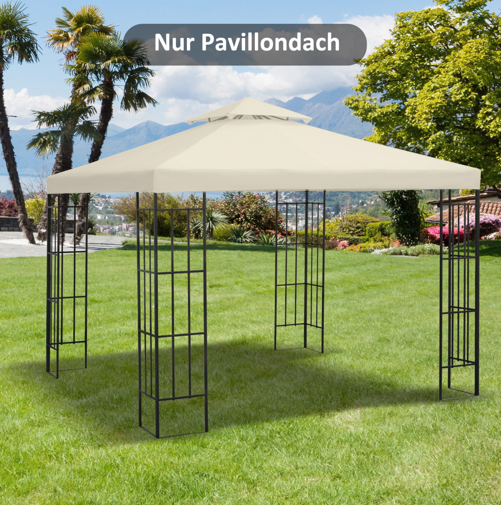 OKWISH Pavillon-Ersatzdach Pavillondach 3x3 m Metallpavillon Cremeweiß Polyester, 300 x 300 cm (Ersatzdach Outdoor Abdeckung für Garten & Terrassenpavillon), Pavillondach Gartenpavillon Dachabdeckung Sonnenschutz Terrasse