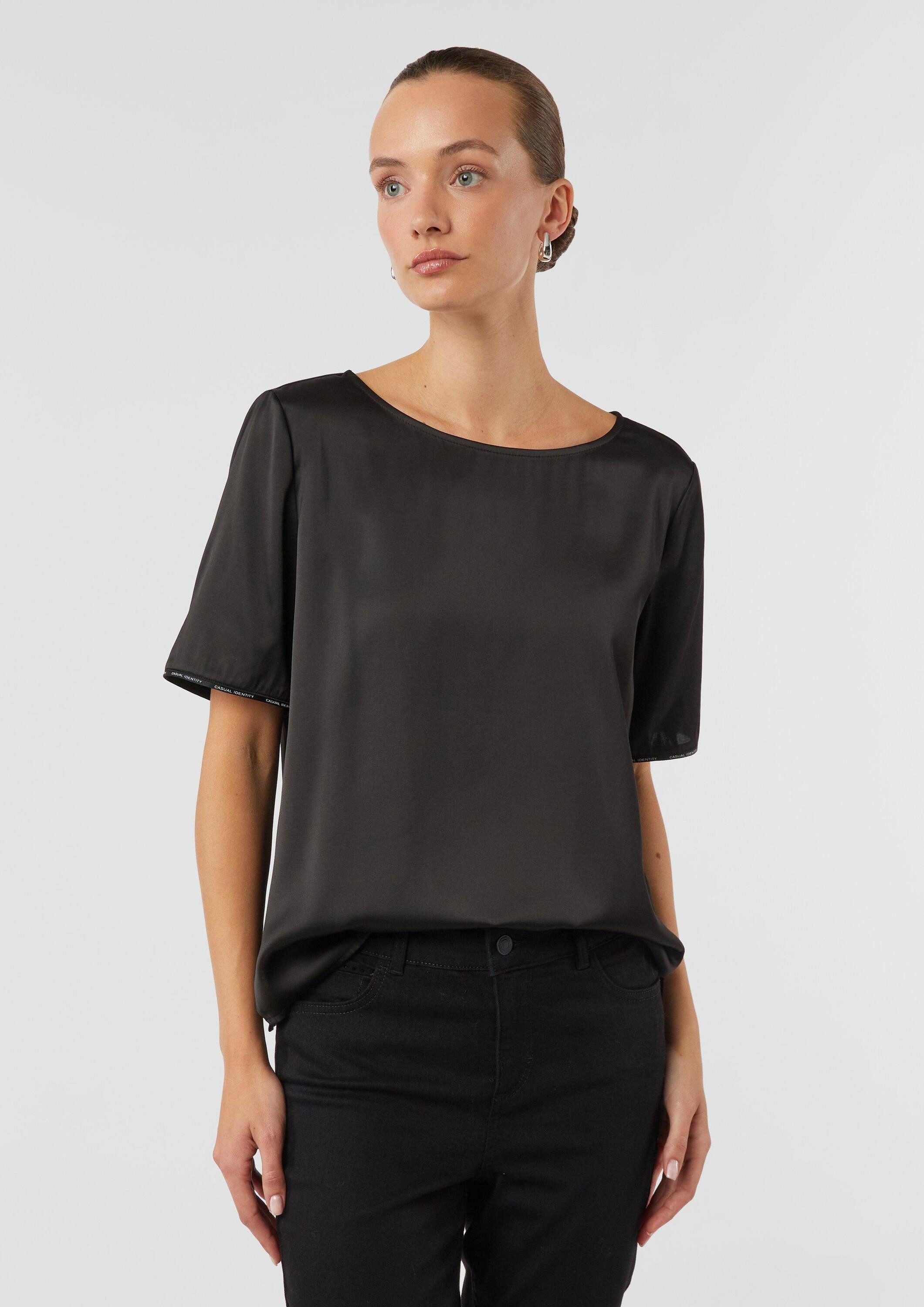 comma Kurzarmbluse Bluse Kurzärmelige Satinbluse mit Logodetails am Ärmel