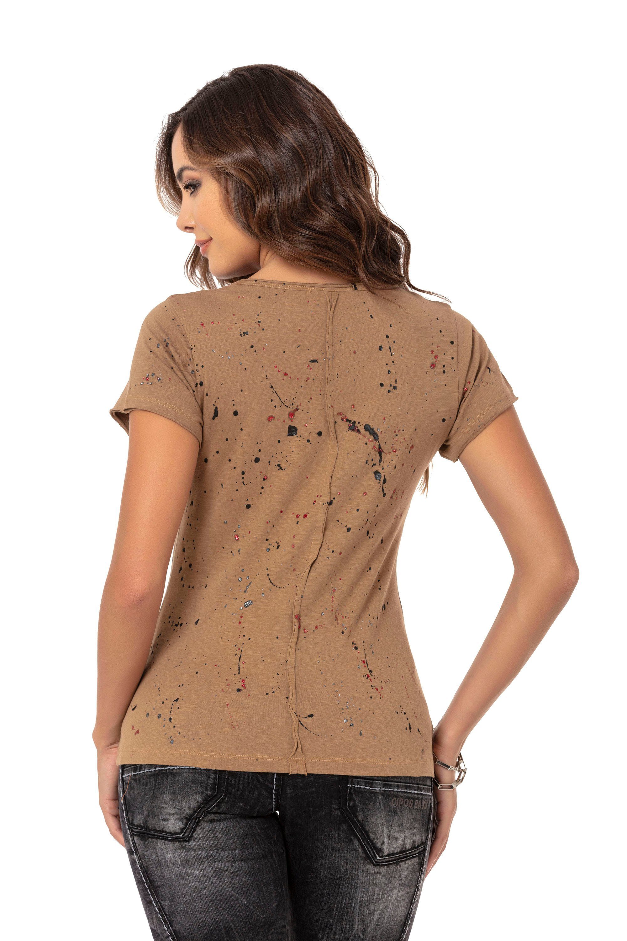 Cipo & Baxx T-Shirt mit braun Glitzersteinchen trendigen