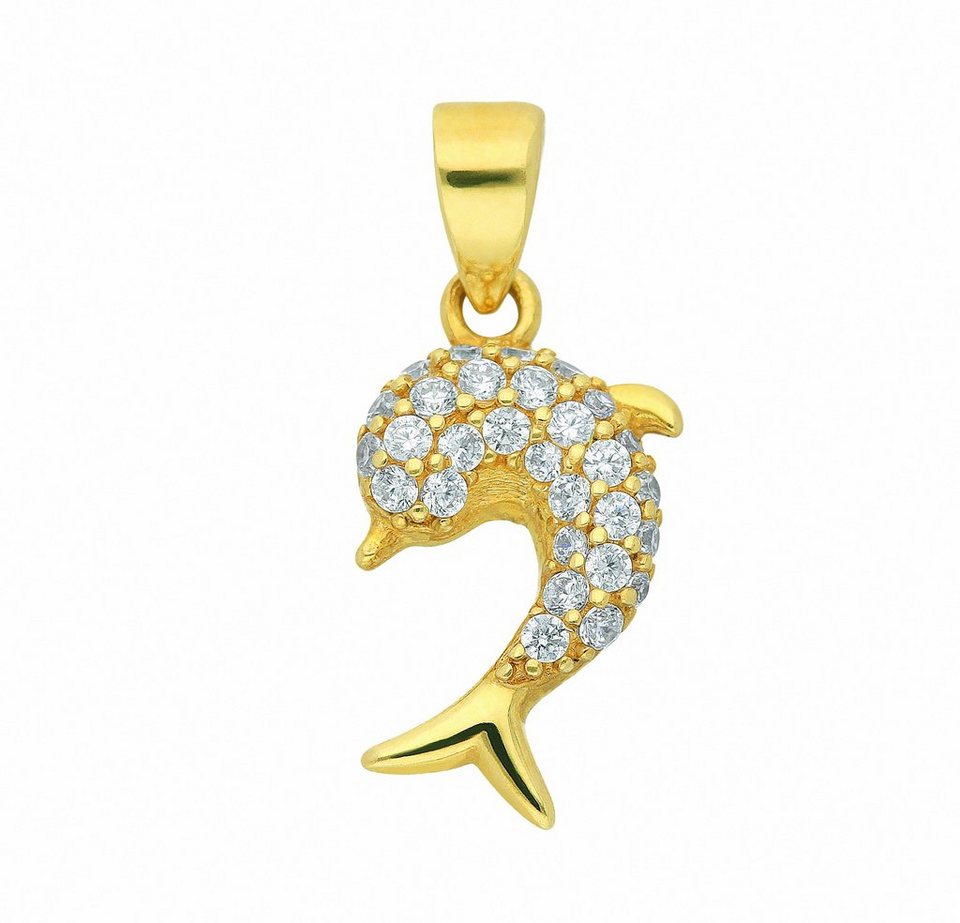 Adelia´s Kette mit Anhänger 333 Gold Anhänger Delphin mit Zirkonia,  Schmuckset - Set mit Halskette, Geschenke - Geschenkset für Damen & Frauen  zum Geburtstag