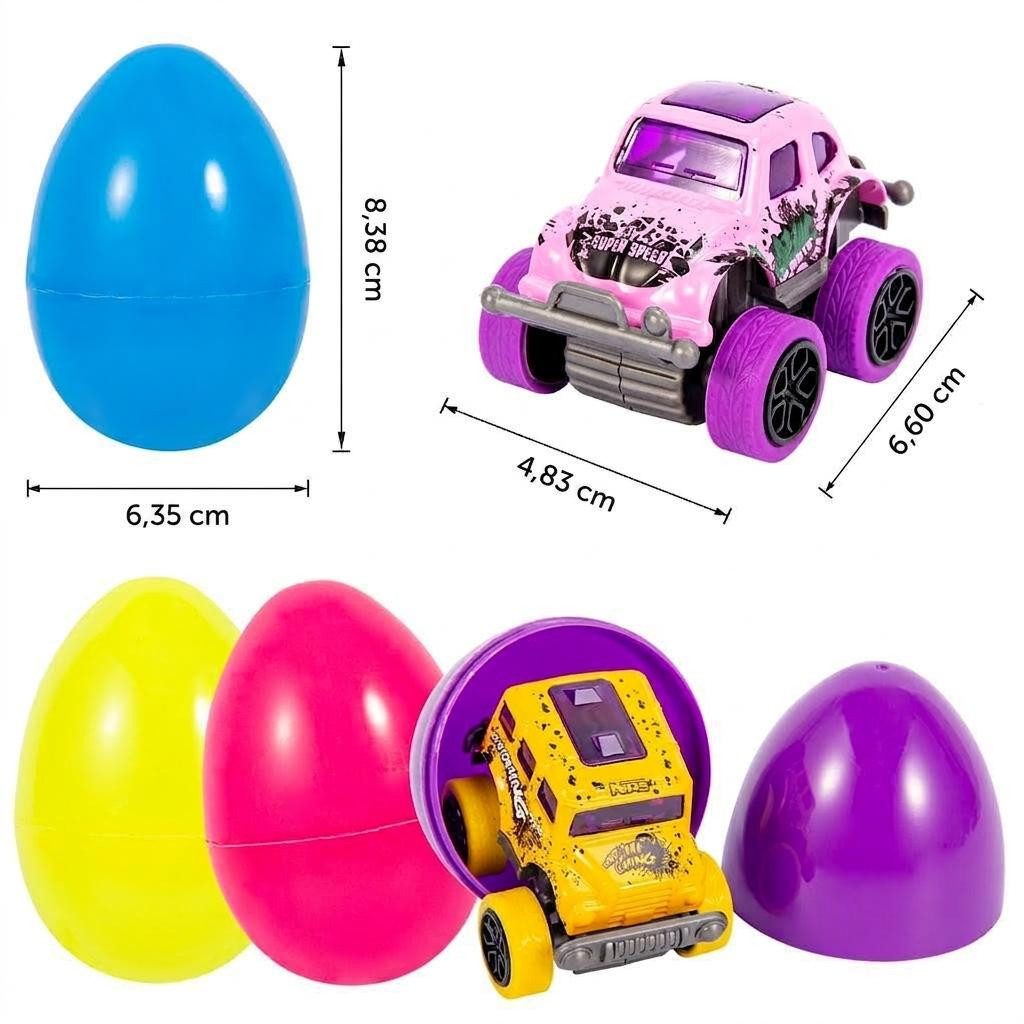 GarveeMore Spielfahrzeug-Lenkrad 12er Oster‑Überraschungseier mit Rückzieh‑Monsterauto, (12-tlg), 8 verschiedene leuchtende Graffiti‑Designs