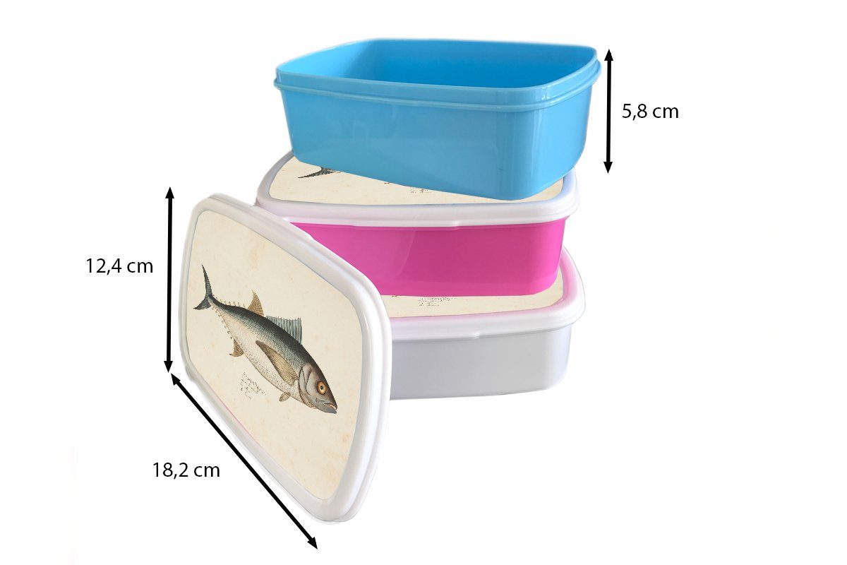 MuchoWow Lunchbox Eine Kunststoff, Illustration Fisches, und Mädchen Kinder und für weiß (2-tlg), eines Brotbox alte für Jungs Erwachsene, Brotdose