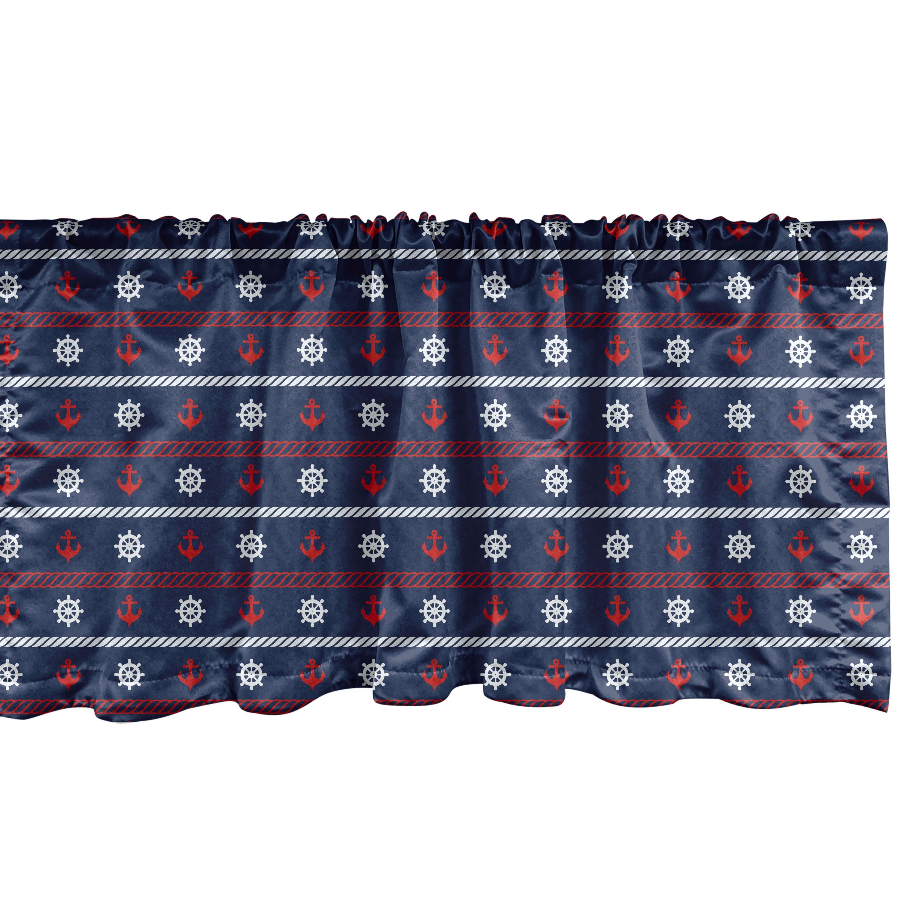 Scheibengardine Vorhang Volant für Küche Schlafzimmer Dekor mit Stangentasche, Abakuhaus, Microfaser, Navy blau Nautical Borders