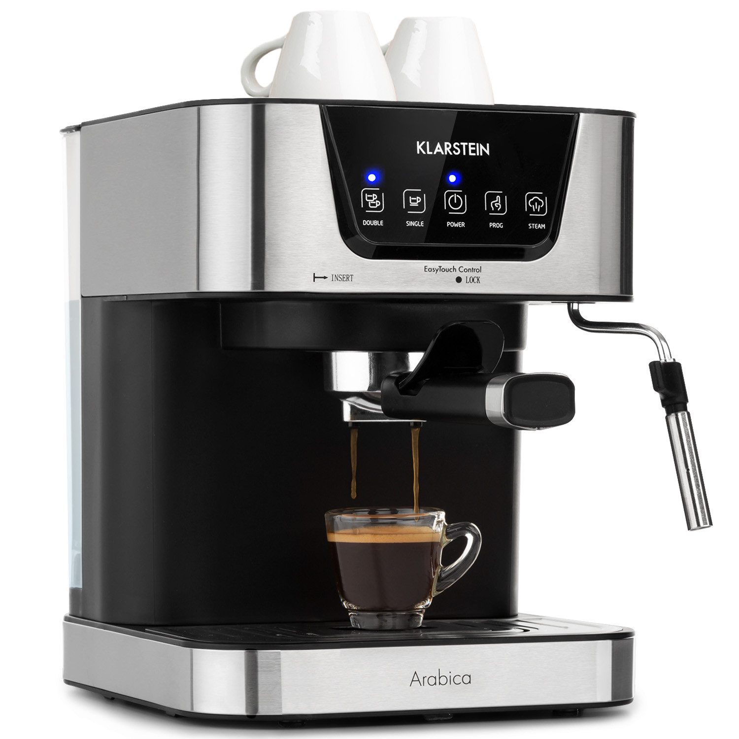 Klarstein Filterkaffeemaschine, 1.5l Kaffeekanne, Espressomaschine 1050W 15 Bar 1,5l Touch-Bedienfeld Edelstahl