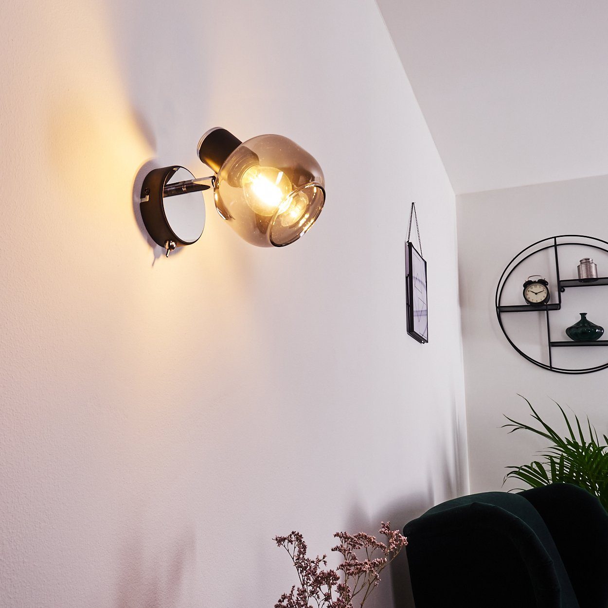 hofstein Wandleuchte »Perito« Wandlampe aus Metall/Glas in Schwarz/chrom/Rauchglas, ohne Leuchtmittel, E14, verstellbarer Wandspot m. An-/ Ausschalter