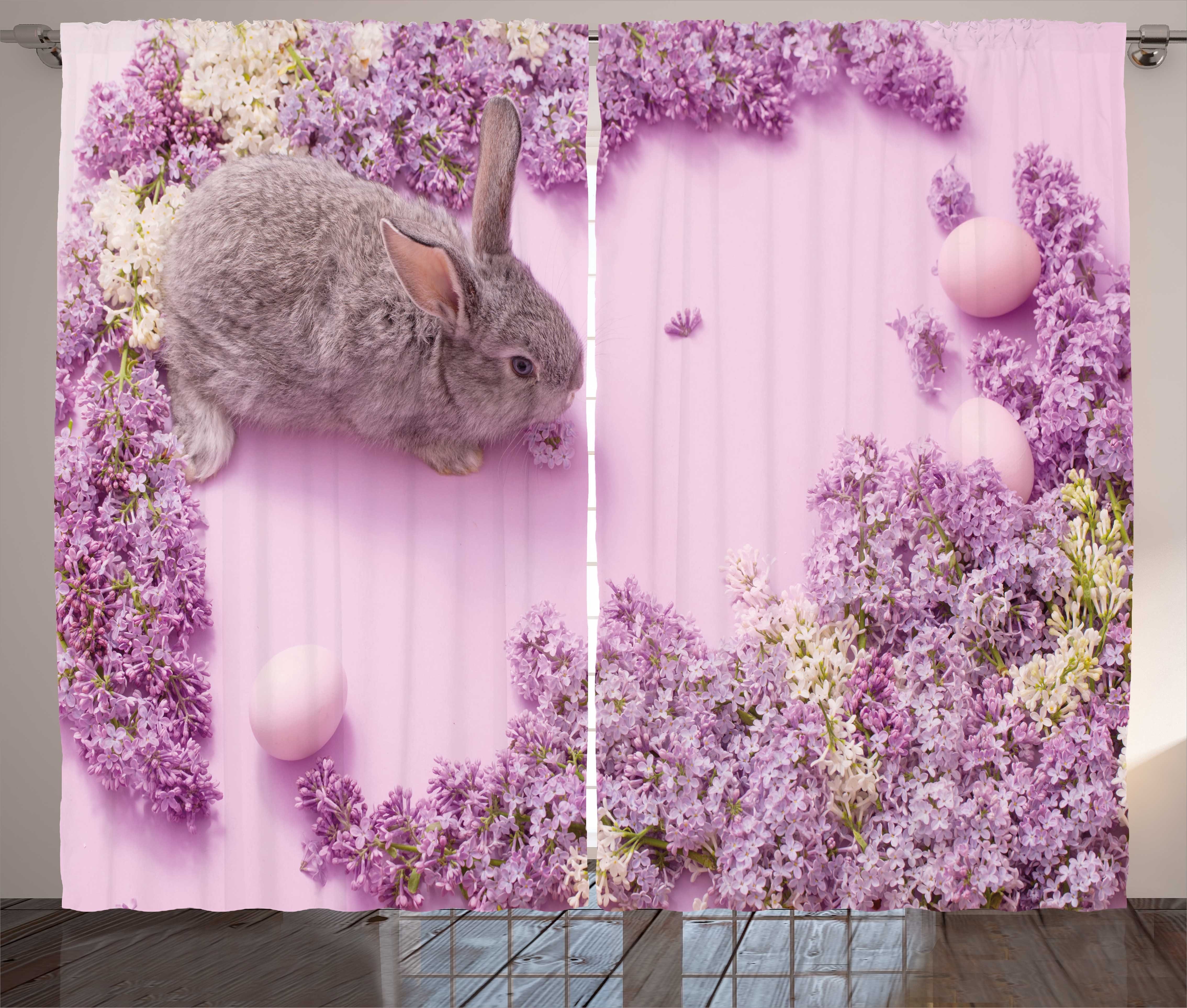 Gardine Schlafzimmer Kräuselband Vorhang mit Schlaufen und Haken, Abakuhaus, Osterhase Kaninchen Lilac Blossom