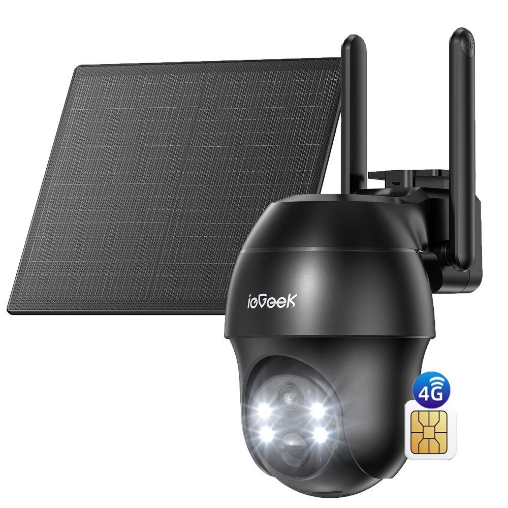TWUFY Überwachungskamera 4G LTE überwachungskamera mit sim karte outdoor Solar Akku kamera (outdoor, Außenkamera, Außenbereich, Home,Schule,Geschäft,Wald,Farm,Campingbus,Straße, 2K 360° Kabellose Überwachung Farb/IR Nachtsicht IP66 Wasserdichte, 1-tlg., A