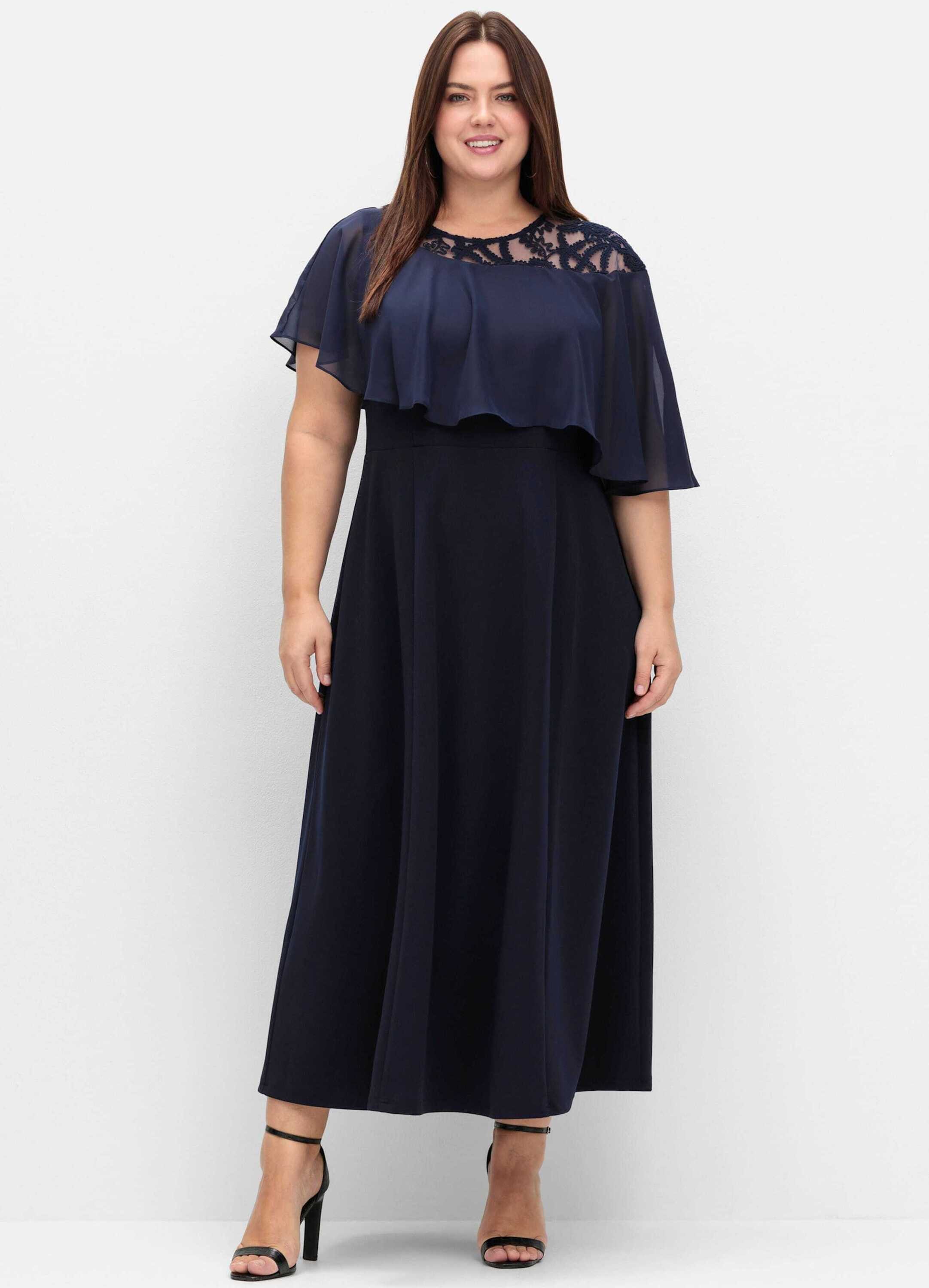 Sheego Etuikleid Abendkleid Ärmellos mit Cape aus Spitze, in Midilänge