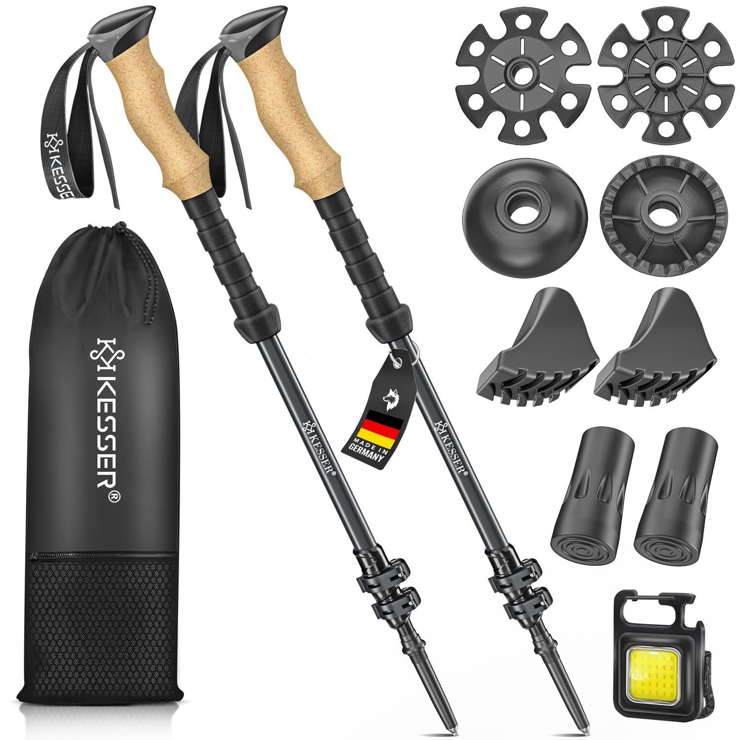 KESSER Wanderstöcke Nordic Walking Stöcke 105-135cm (zum Wandern, Trekking, Skitour & Bergsport - faltbar/Teleskop), für Damen & Herren, Trekkingstöcke verstellbar Aluminium + Korkgriff