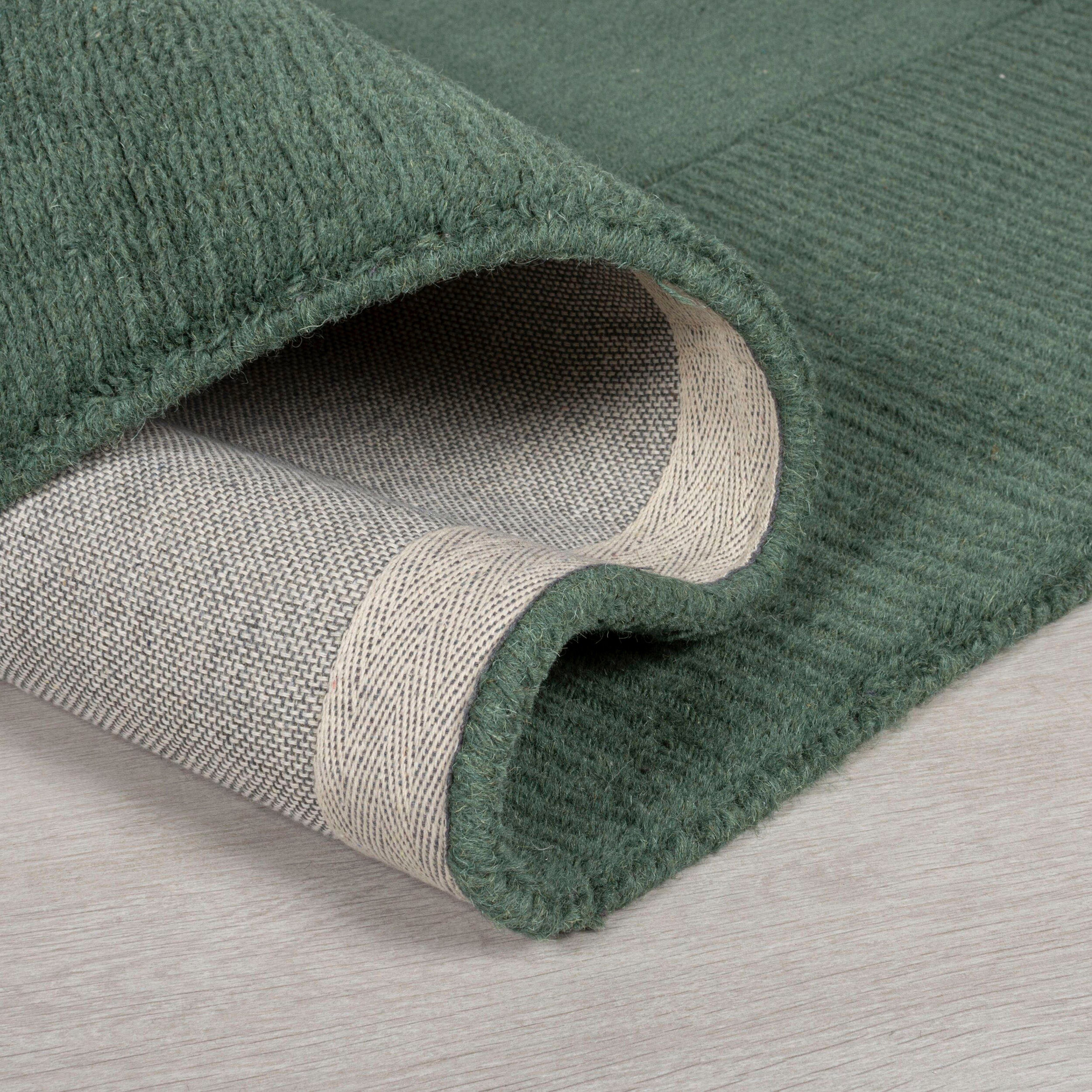 Teppich Siena, FLAIR 10 grün RUGS, Höhe: Schlafzimmer uni, mit Wohnzimmer, mm, für idealer Bordüre, rechteckig, Wollteppich
