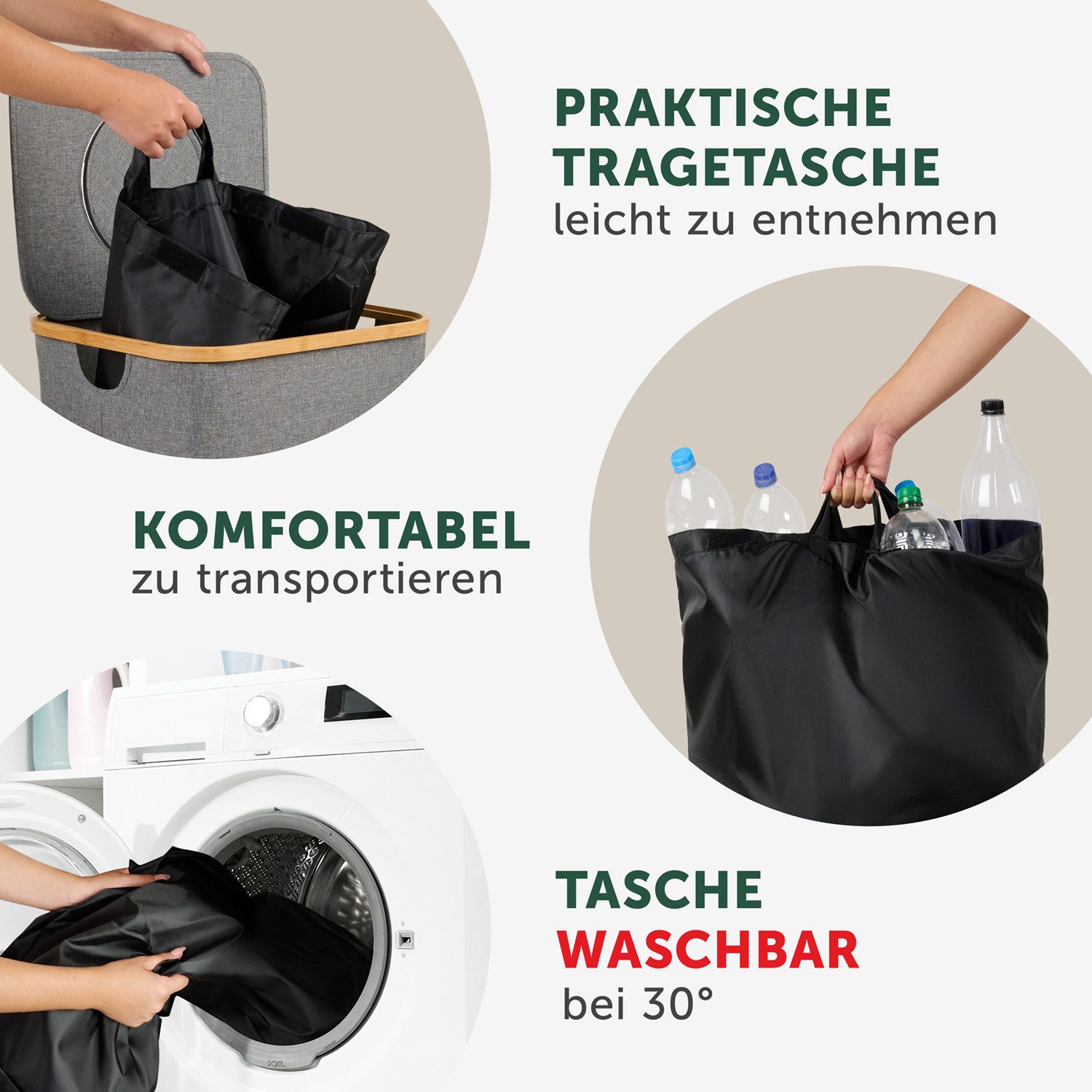 Blumtal Müllsackständer Pflandflaschen Sammelbehälter, Leergut Organizer mit Loch, in 100L oder 150L, waschbar, tropfsicher – Bild 5 von 5