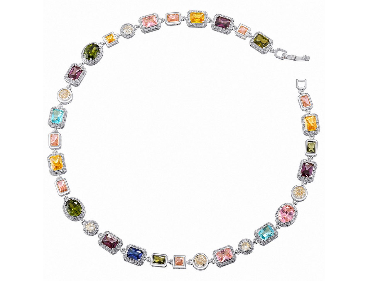 RAIKOU Collier Damen Zirkonia Schmuckset, Halskette /Armband, gold/silberfarben, Farbige Zirkonia-Steine