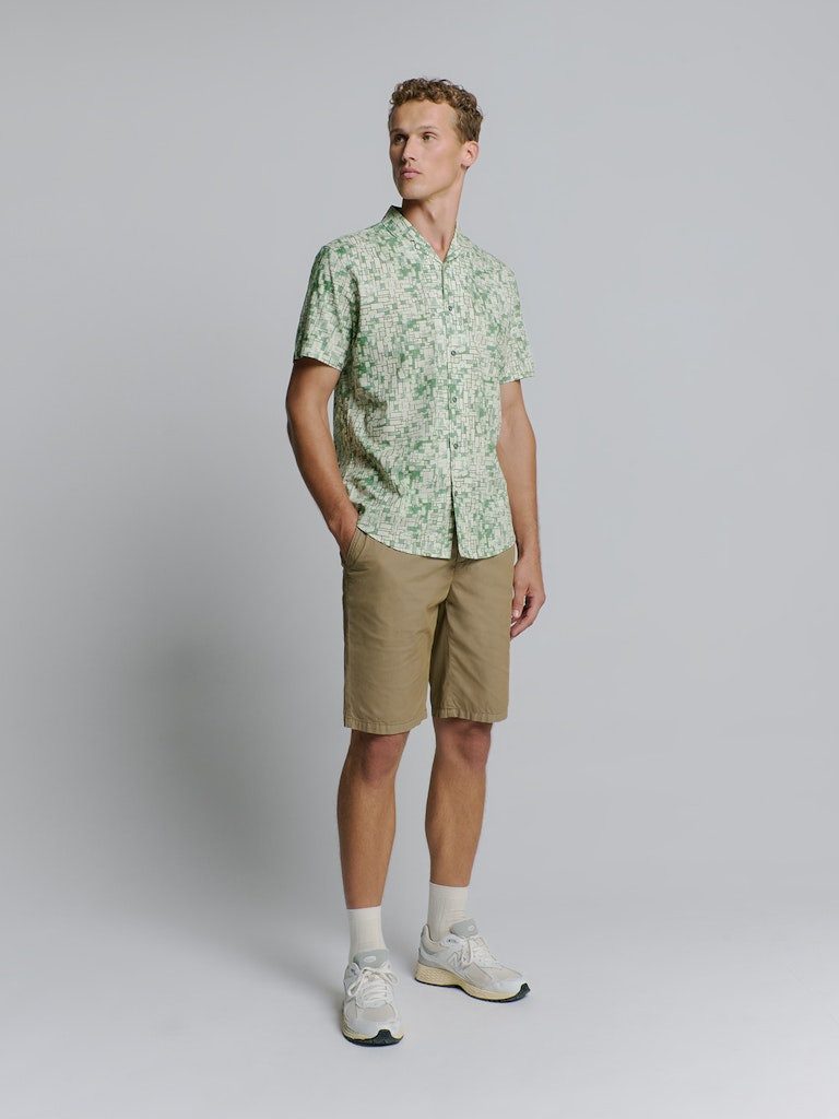 NO EXCESS Kurzarmhemd Shirt Short Sleeve Revers Collar Allover Printed GREEN