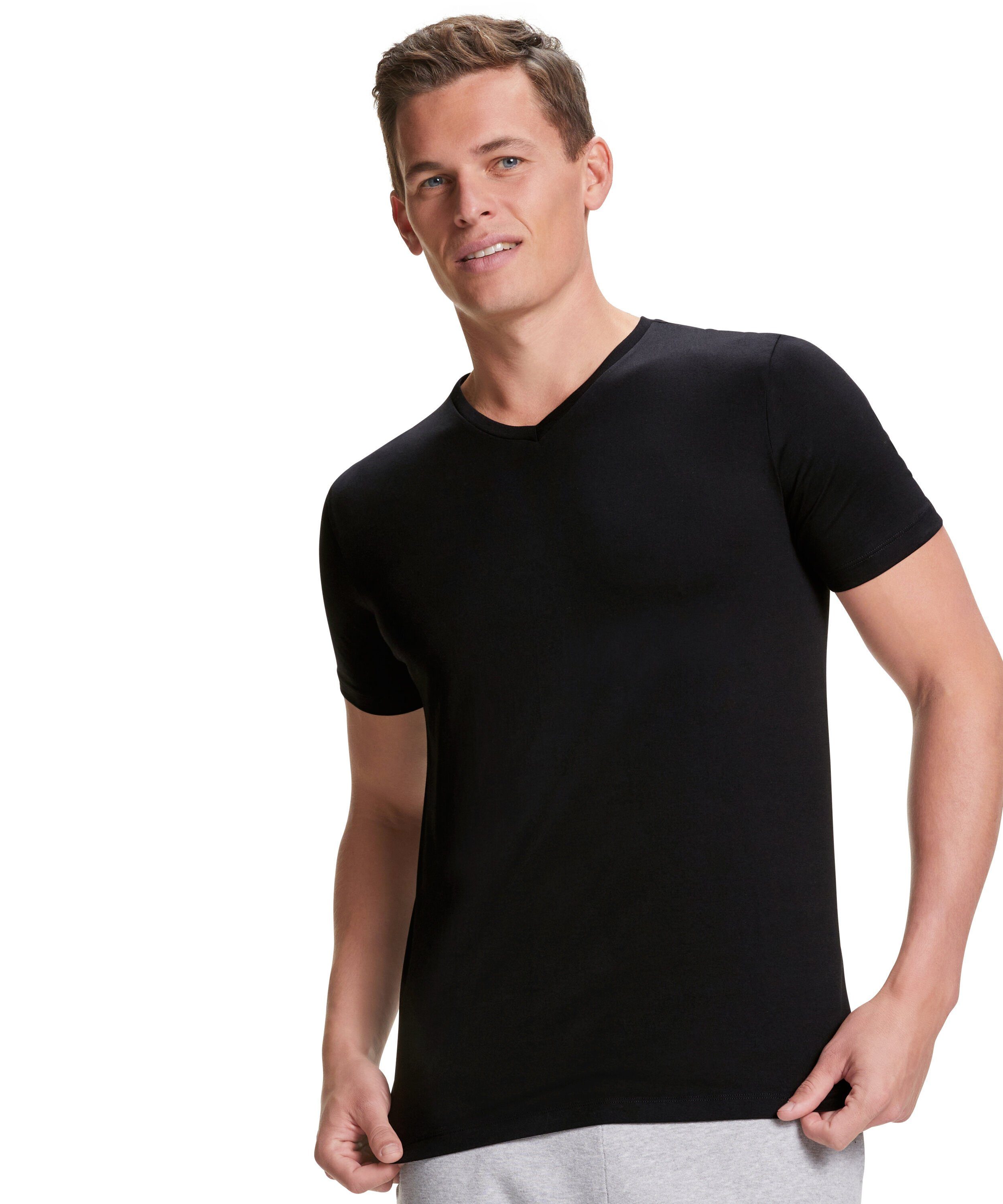 feiner (3000) aus FALKE black (1-tlg) 2-Pack ägyptischer T-Shirt Baumwolle