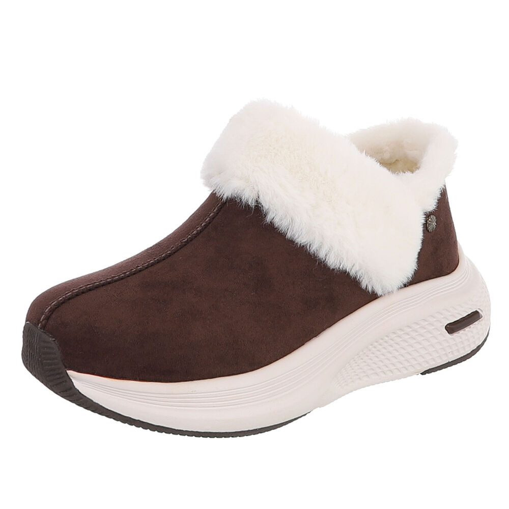 Ital-Design Damen Slip-On Winterstiefeletten mit Plüschkragen Snowboots (92497398) Keilabsatz/Wedge Stiefeletten in Braun
