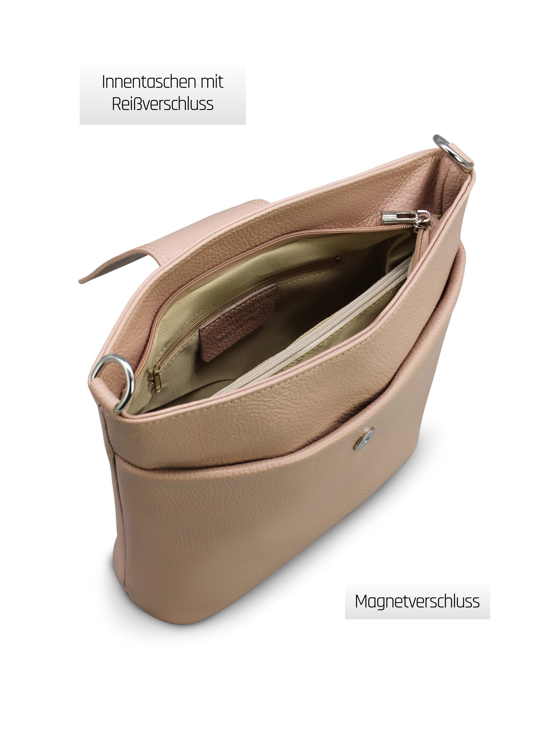 Adel Bags Schultertasche SARA Umhängetasche für Damen, Schultertasche aus Echtleder (Test SEHR GUT, Note 1.1), 20 Farboptionen, Hergestellt in Italien, mit 2 Riemen