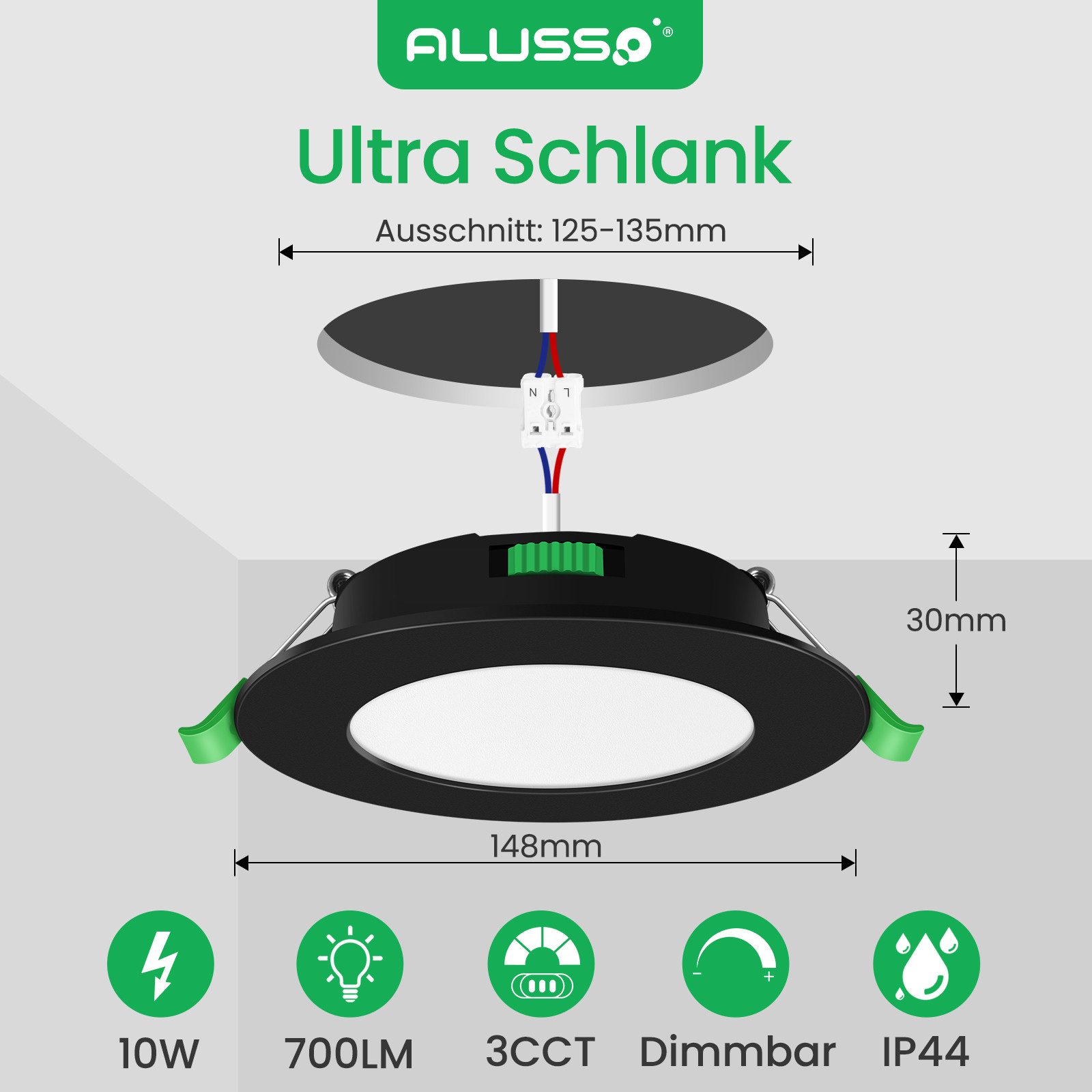 ALUSSO LED Einbaustrahler 6er-Set, Decken Leuchte, Flach Strahler für Bad, günstig online kaufen