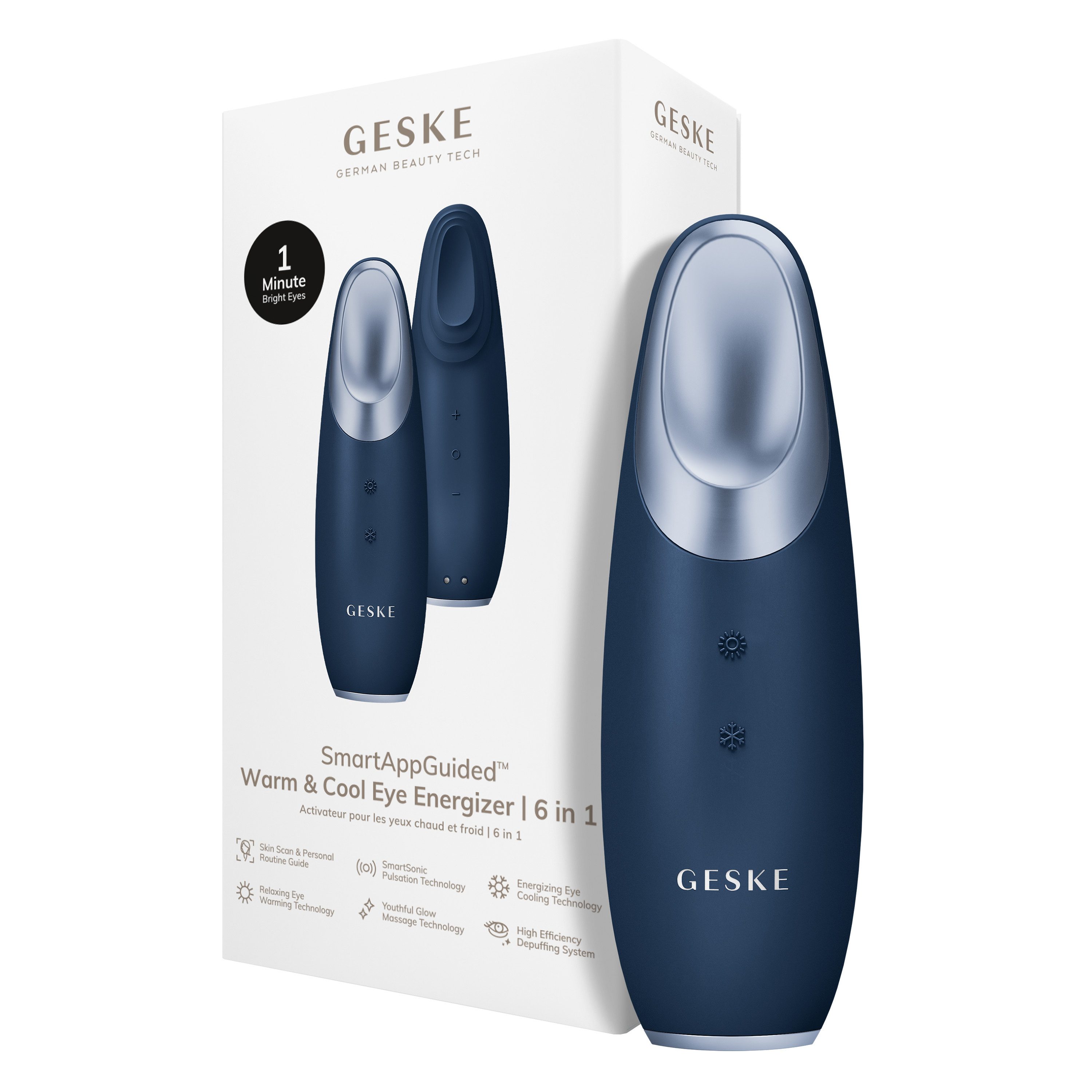 GESKE German Beauty Tech Augen-Roll-on SmartAppGuided™ Warm & Cool Eye Energizer 6 in 1, 2-tlg., Gerät inkl. kostenloser APP (SmartAppGuided Device), Mit der GESKE App erhältst Du deine personalisierte Hautpflegeroutine.