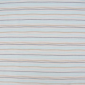 SCHÖNER LEBEN. Stoff Baumwolljersey Streifen Wellen 2mm blau beige braun schwarz 1,50m, allergikergeeignet
