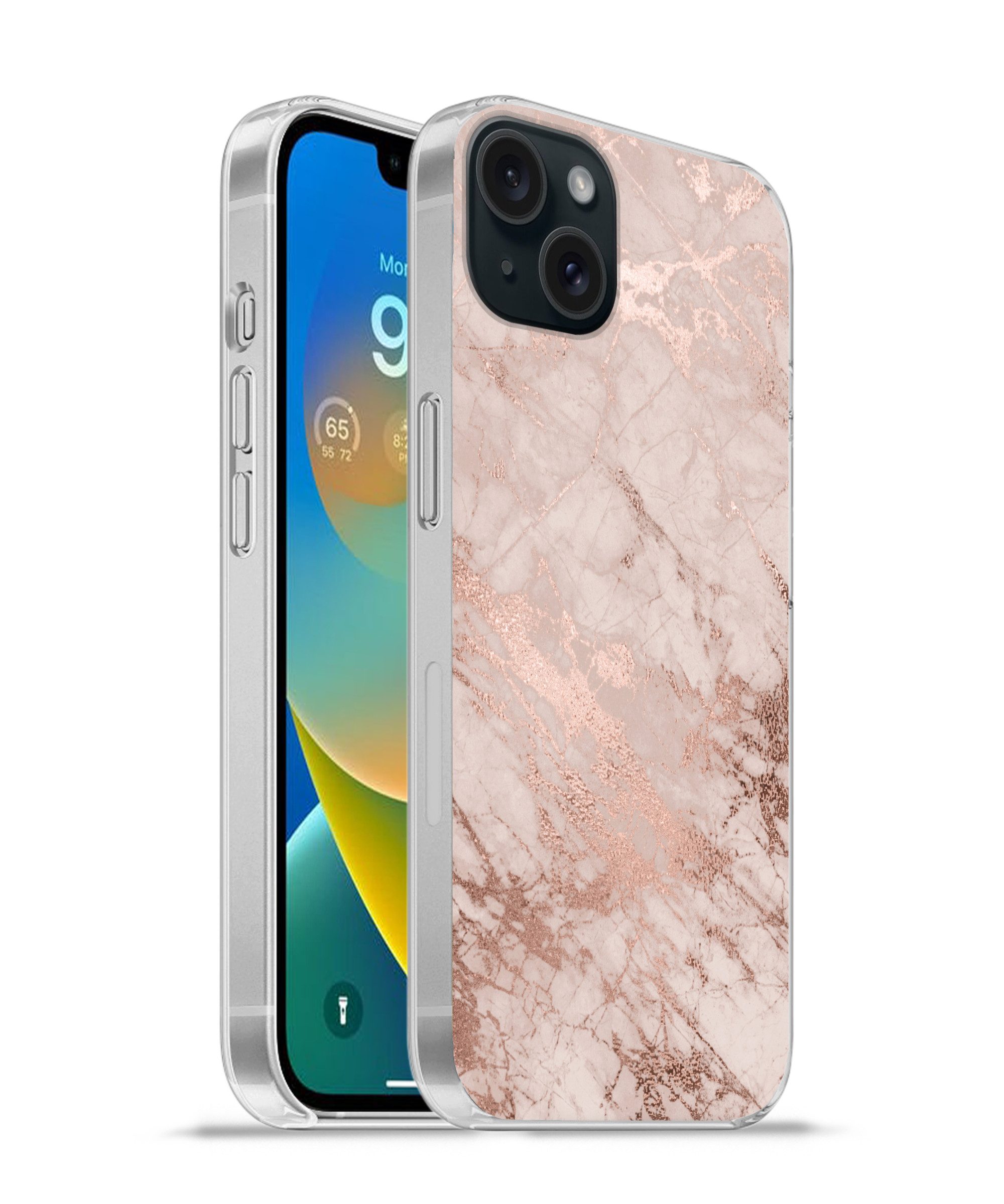 MuchoWow Handyhülle für Apple iPhone 15 Plus Marmor - Rosa - Luxus - Marmoroptik - Glitzer, Smartphone-Bumper, Print, Handy Schutzhülle Dünn