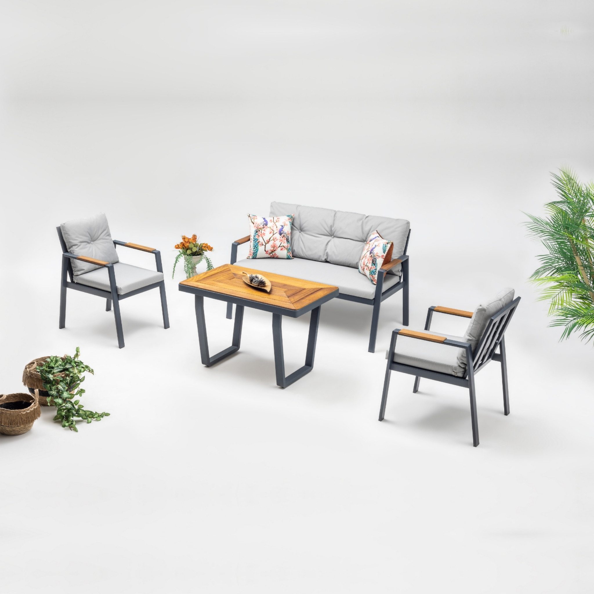 gowoll Gartenlounge-Set Gartengarnitur Gartenmöbel Set 5 Personen Gartentisch für Outdoor
