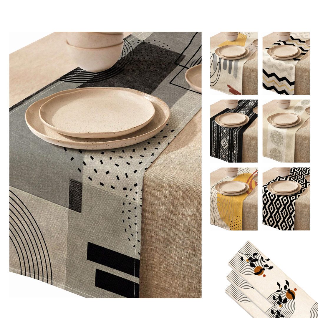 LIVINA HOME Tischläufer Premium Tischdecke abwaschbar, Tischband, moderne Leinenoptik Decke, Tischtuch, Juteband, Gartentischdecke, Tafeltuch