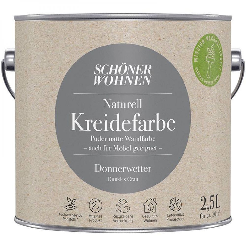 SCHÖNER WOHNEN FARBE Wandfarbe Schöner Wohnen Naturell Kreidefarbe 2,5 Ltr. Donnerwetter dunkles Gra