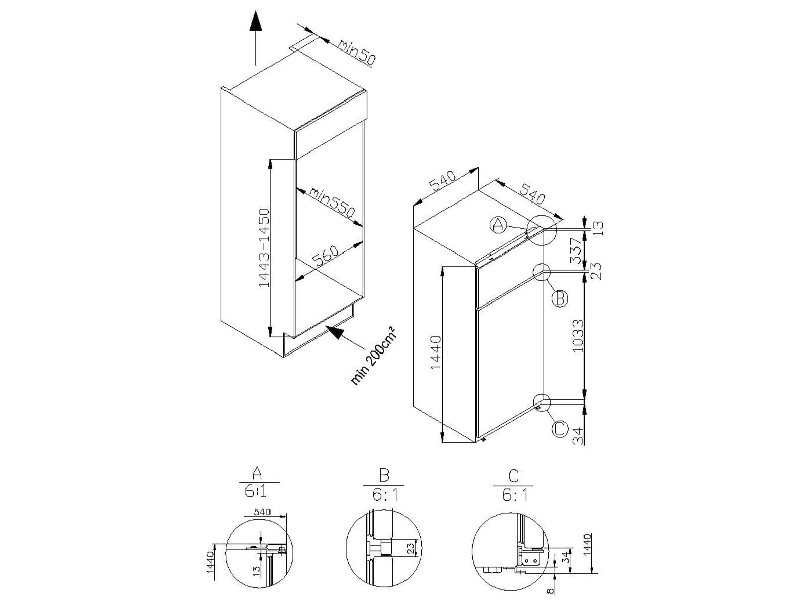 Amica Einbaukühlgefrierkombination 1194874, 0.0 cm hoch, integrierbar