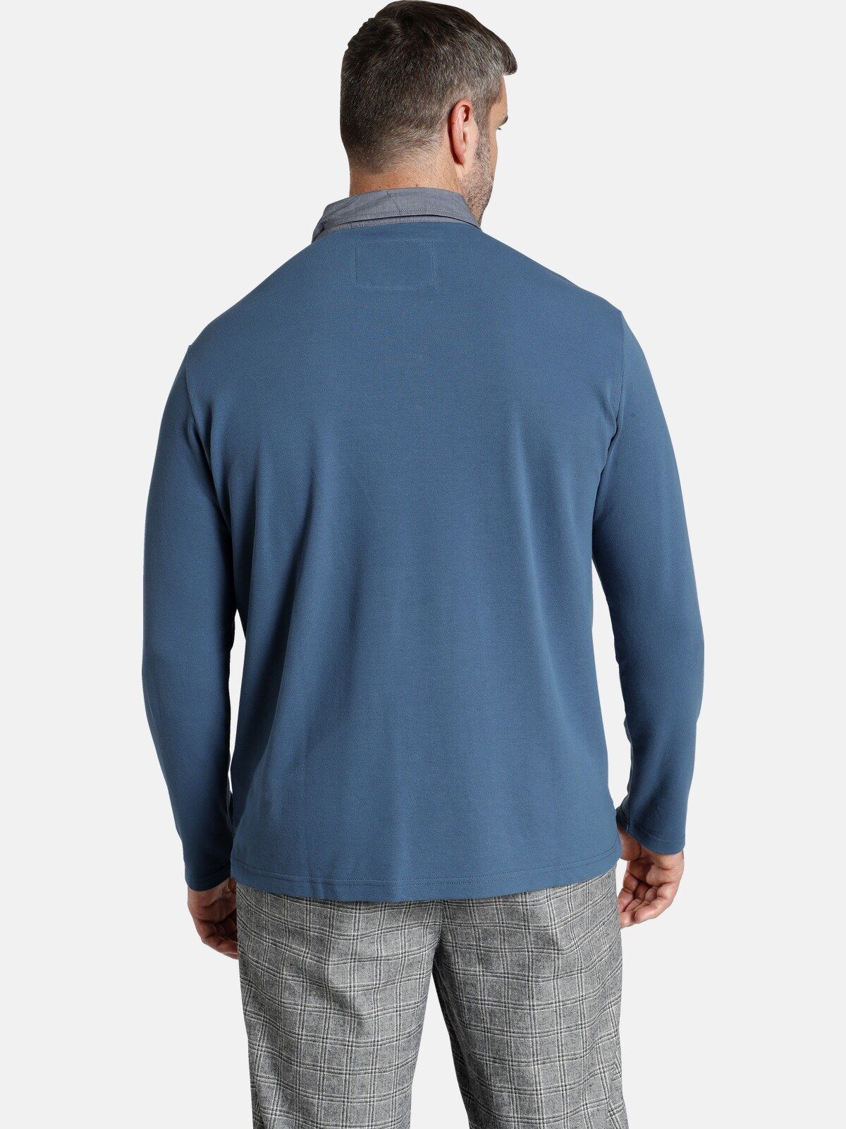 Charles Colby Langarm-Poloshirt DUKE blau mit Kragen aufgesetztem BRENNAN