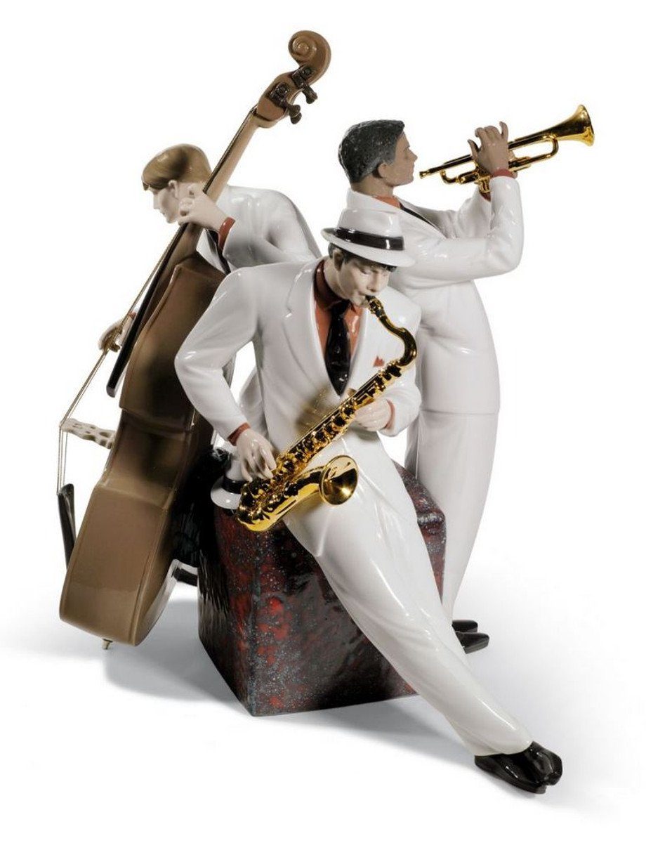 Casa Padrino Dekofigur Casa Padrino Luxus Porzellan Jazz Trio Mehrfarbig 30 x H. 35 cm - Limited Edition | Dekofiguren