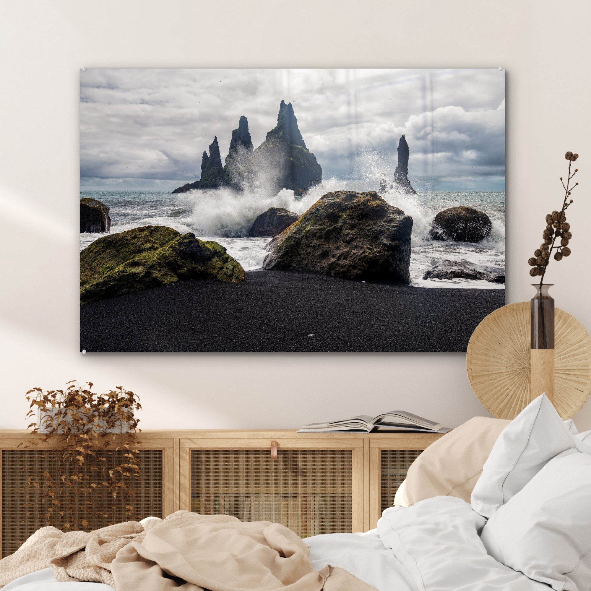 MuchoWow Acrylglasbild St), Basaltgestein & vor Schlafzimmer Island, Acrylglasbilder Meer (1 im Wohnzimmer