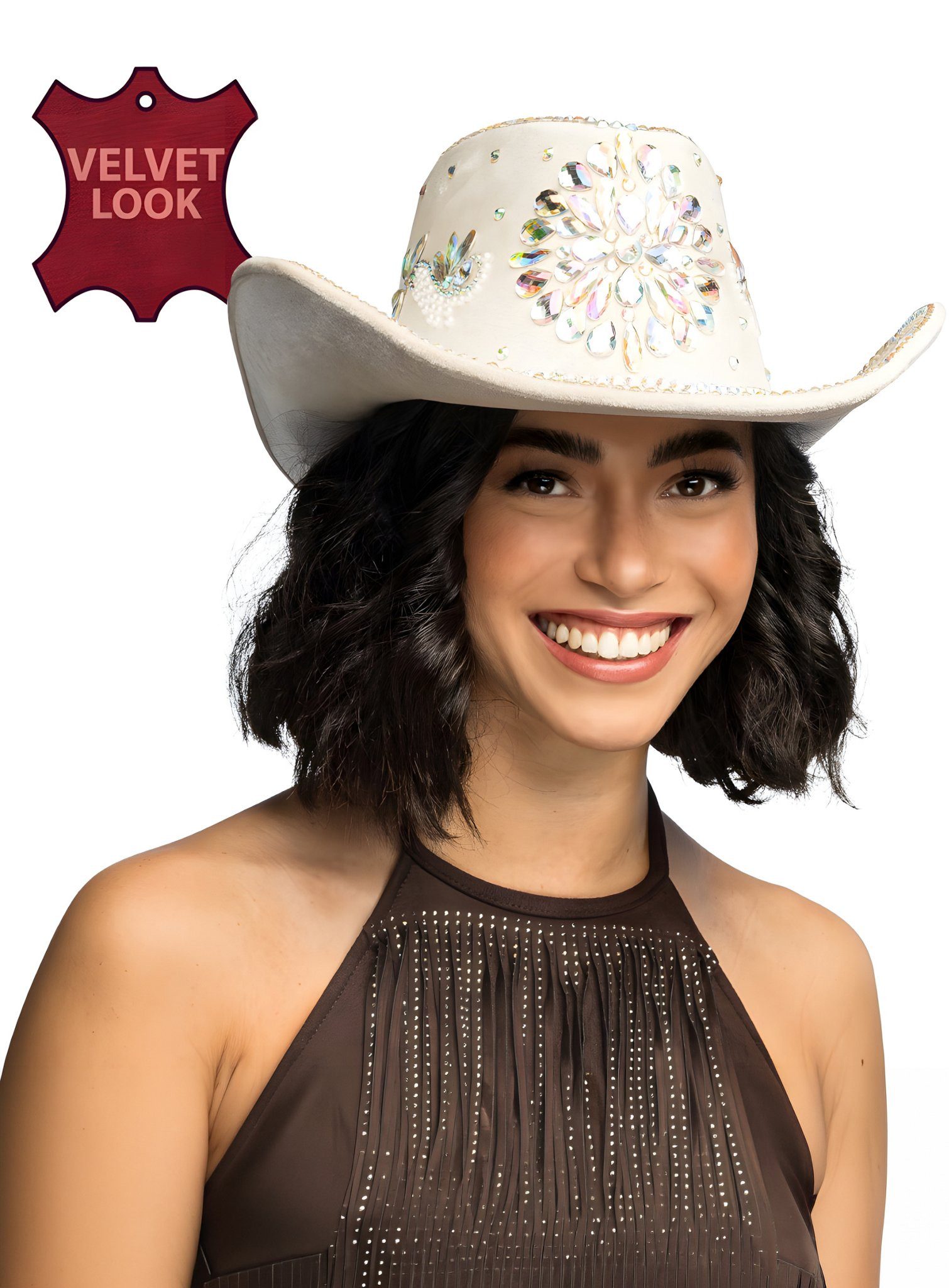 Boland Kostüm Cowboyhut Johnny Jewel beige, Ein glanzvoller Westernhut für jeden Rodeostar