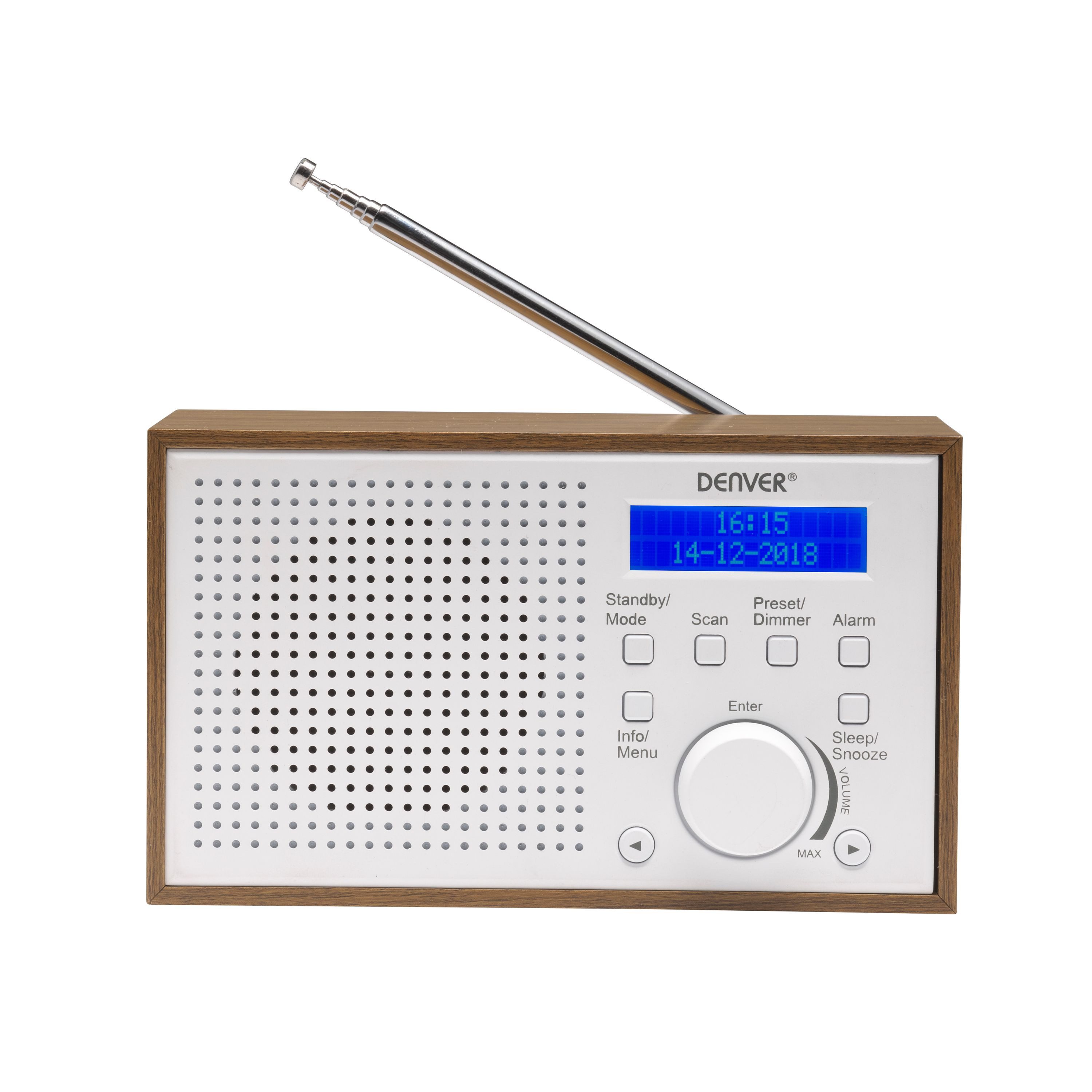 Denver DAB-46W Digitalradio (DAB) (DAB+, FM PLL, Uhr & Alarm, Snooze, 16-stufige Lautstärkeregelung, 2 W, DAB+/FM-Radio mit Dual-Alarm, Snooze und Sleep-Timer)