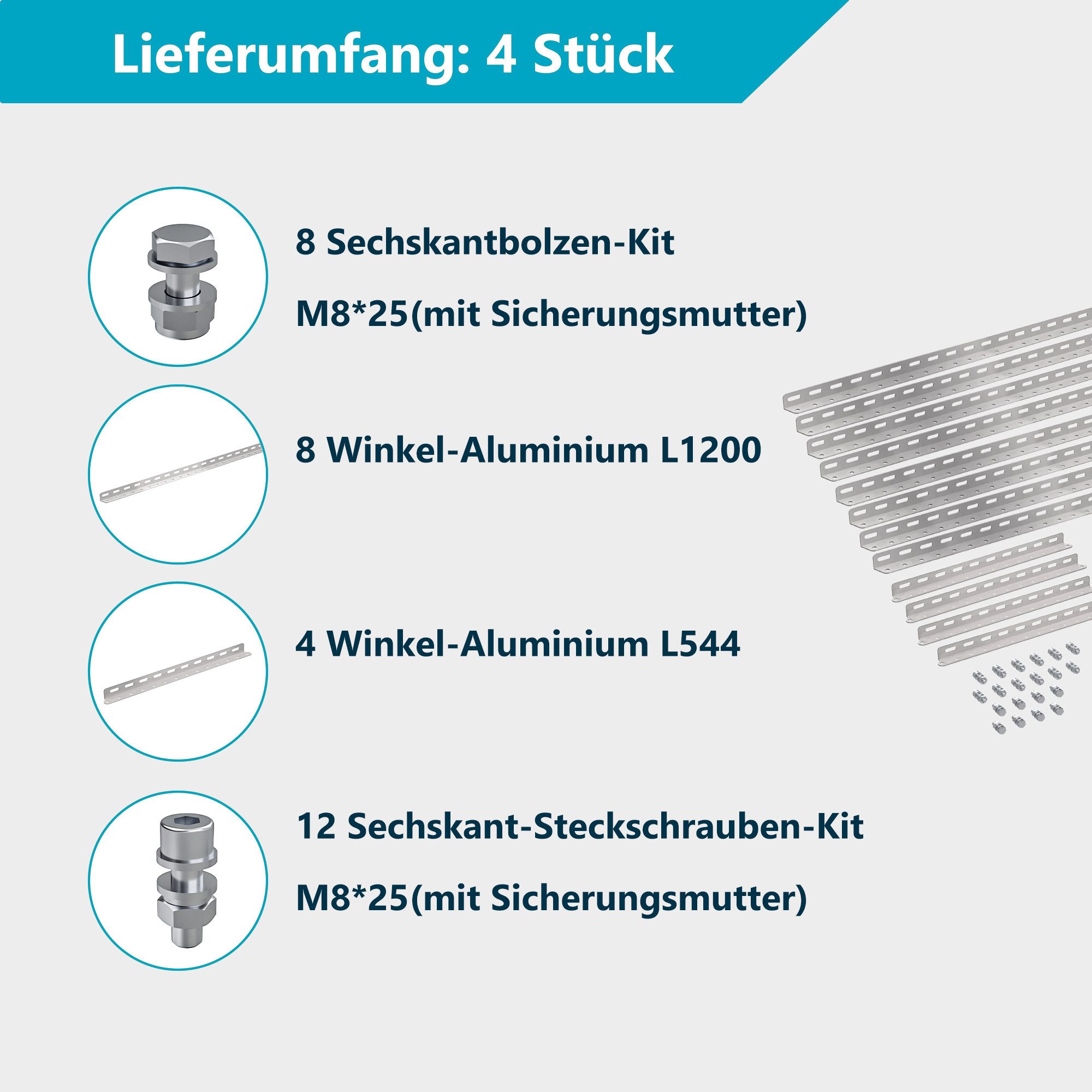 SolarMars Solarmodul-Halterung Solarpanel Halterung 120cm, 4 Stück, (Solarpanel Halterung für 2 Module, 0% MwSt., Geeignet für Flachdach/Garten/Wand) – Bild 5 von 5