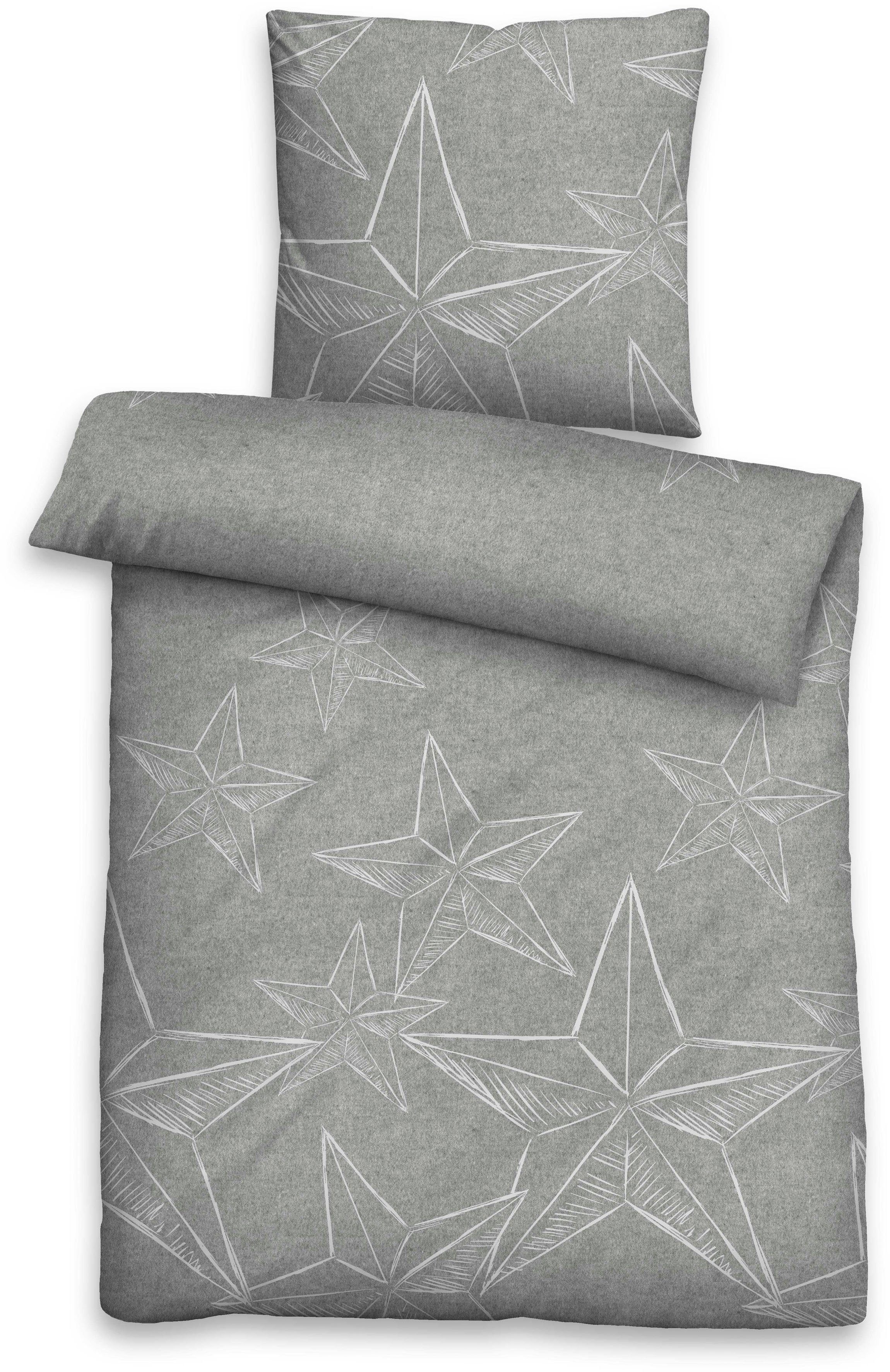 Biberna Bettwäsche Alexander in Gr. 135x200 oder 155x220 cm, Flanell, 2 teilig, Flanell kuschelig warm im Winter, Bettwäsche mit Sternen, Weihnachten