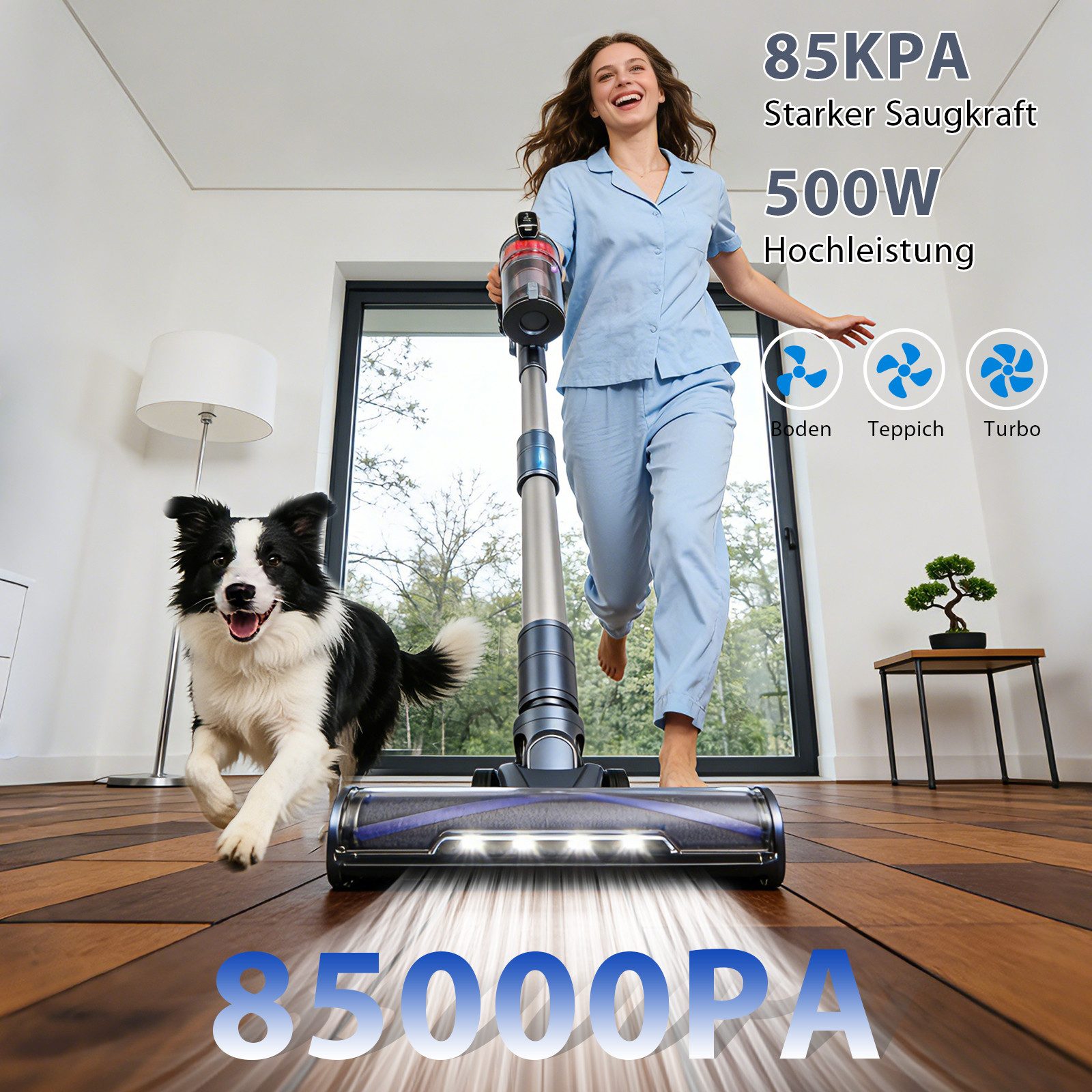 Grenintol Akku-Hand-und Stielstaubsauger 85000Pa Akku Staubsauger,Akku Handstaubsauger,Akkusauger Kabelloser, 500 W, beutellos, AkkuStaubsauger 500W,Handstaubsauger mit 4 Saugstufen,60 Min Laufzeit