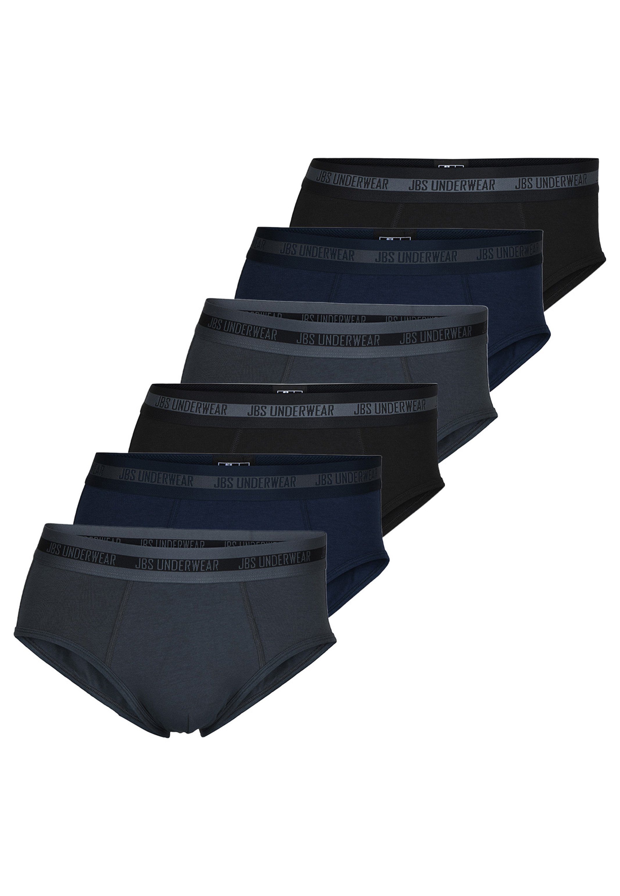Midi 6er Grau Bamboo - Unterhose Ohne Blau jbs - / Slip Slip Atmungsaktiv Pack / Schwarz 6-St) (Spar-Set, / Eingriff