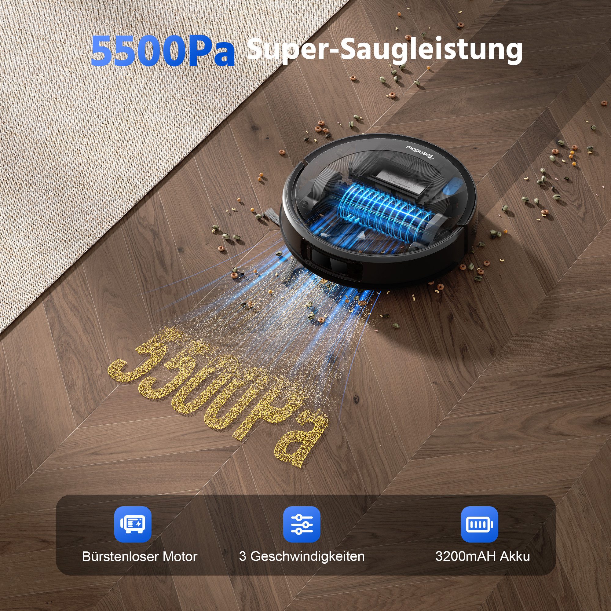 Teendow Saugroboter Saugroboter LiDAR Staubsauger Roboter,5500Pa, 120Min 500W, 500 W, ohne Bag, Akku,Sprachsteuerung,5500 Pa,300m²