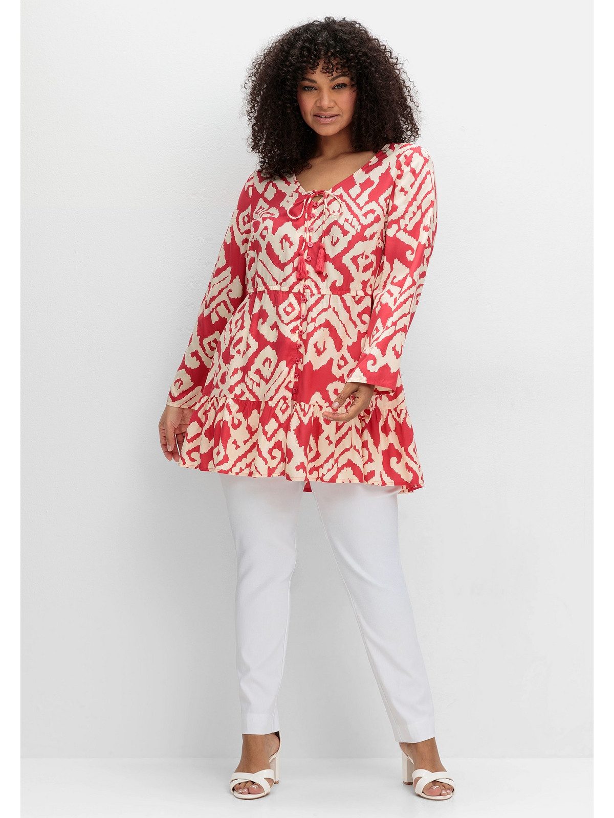 sheego by Joe Browns long blouse plus sizes with graphic print and flounce at the hem